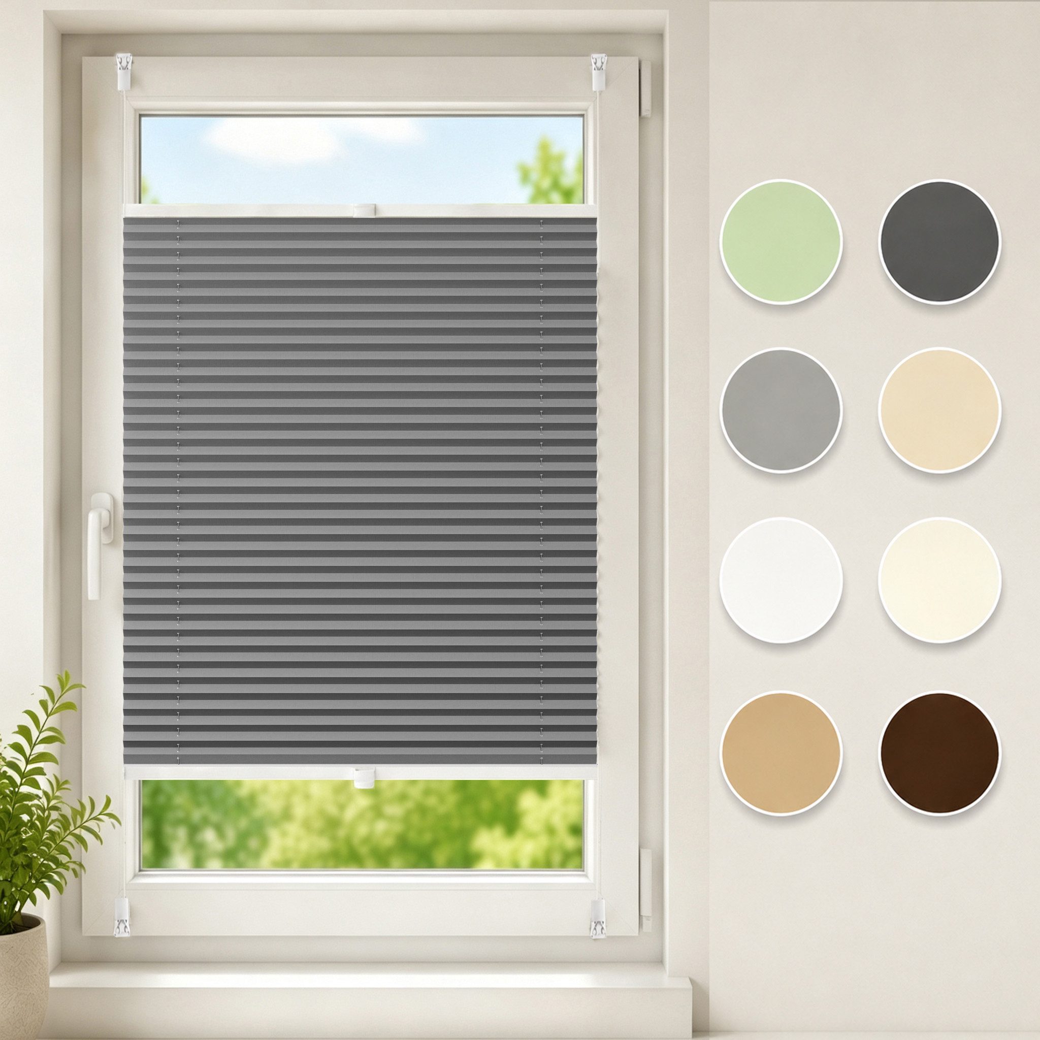 Sekey Plissee Plissee ohne Bohren Klemmfix verspannt für Fenster & Tür Lichtschutz, blickdicht, Klemmfix, Faltenstore Klemmfix Lichtschutz und Sichtschutz 45x120cm Dunkelgrau
