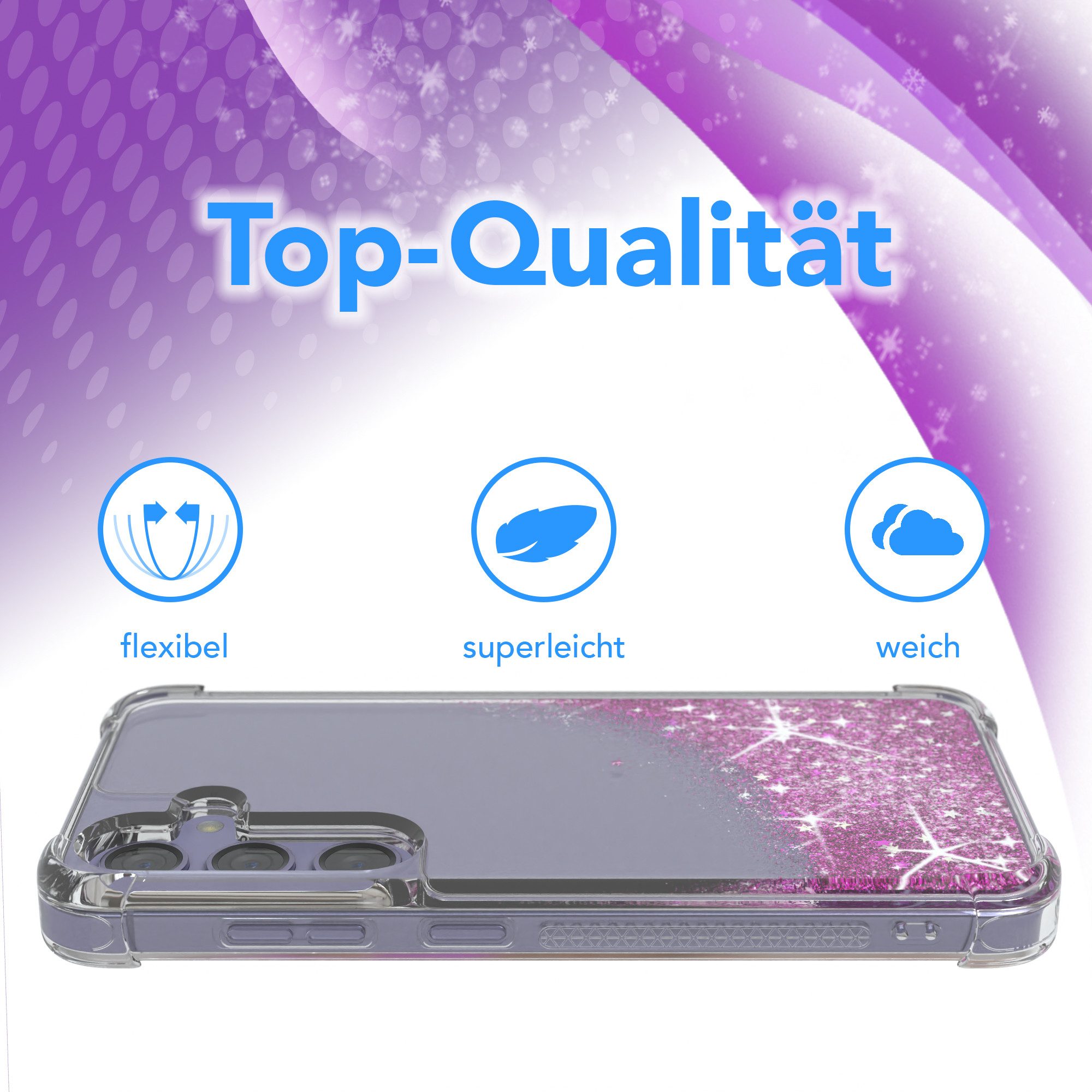 EAZY CASE Handyhülle Liquid Glittery Case für Samsung Galaxy S24 6,2 Zoll, Bumper Case Back Cover Glitter Glossy Handyhülle Etui Violett Lila – Bild 3 von 5