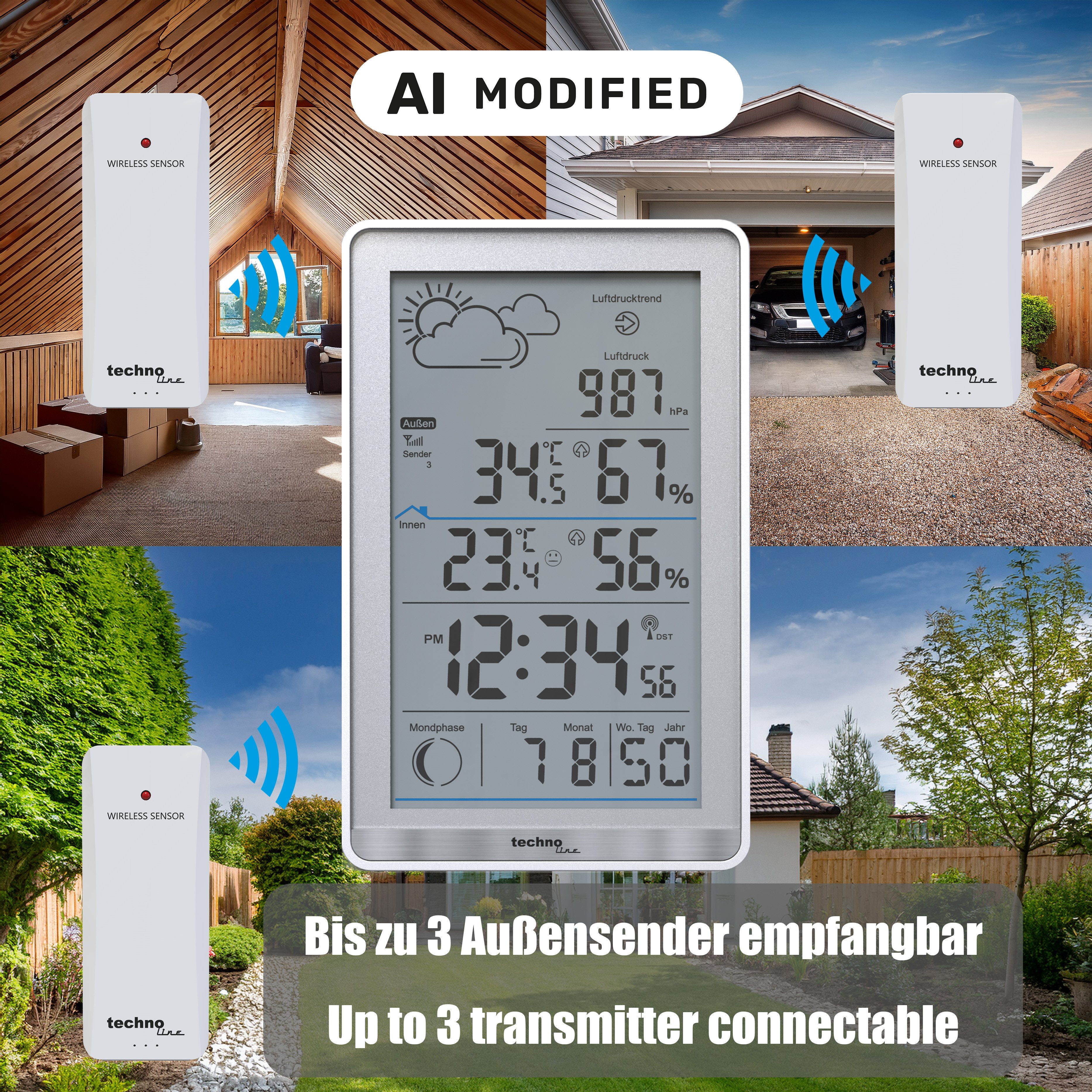technoline WS 9218 Wetterstation (inklusive Außensender, Wettervorhersage, Mondphasenanzeige und Luftdruckanzeige) – Bild 5 von 5