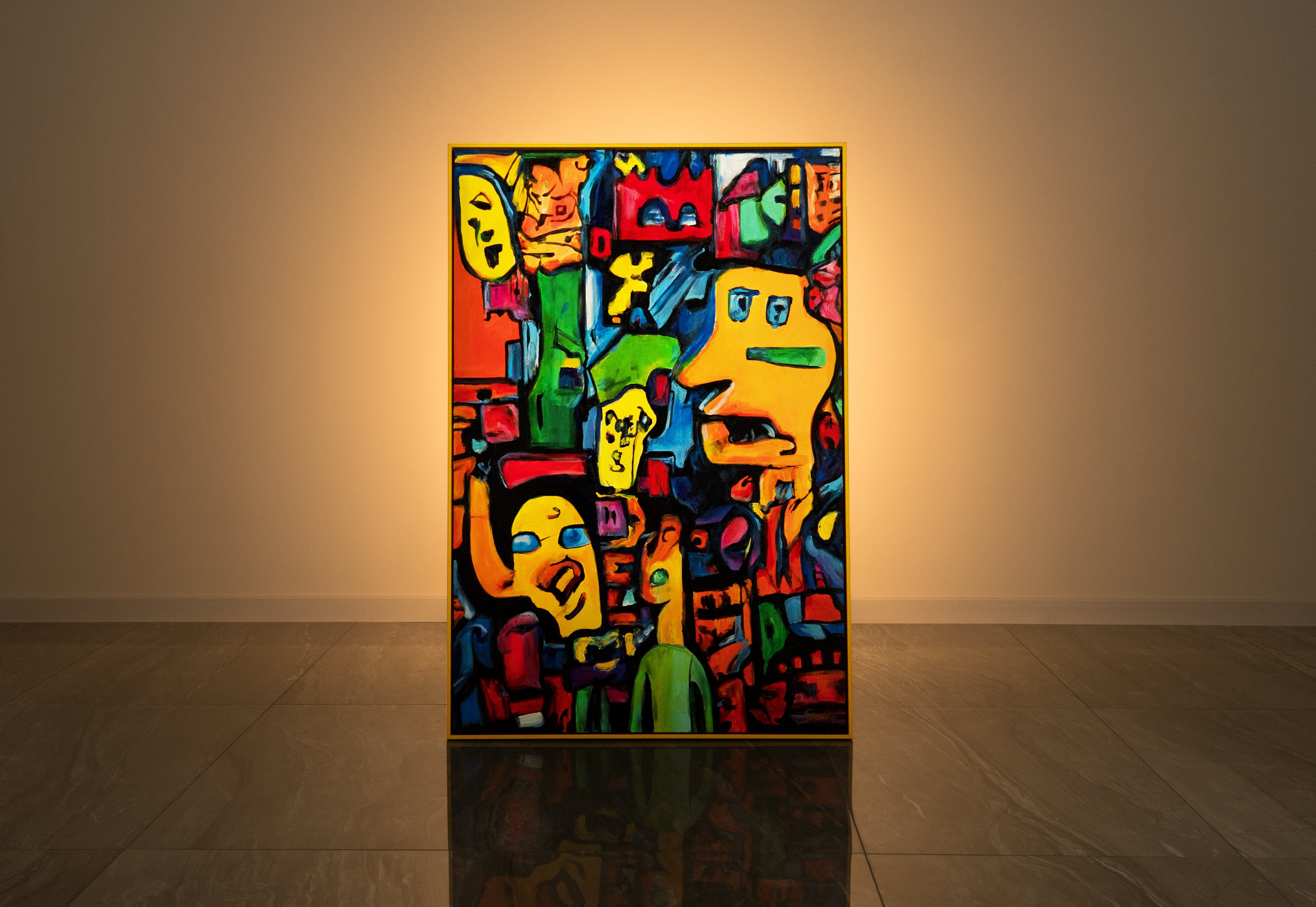 in Mosaik Identität, der Gemälde Gelb Abstraktion Mit YS-Art Rahmen