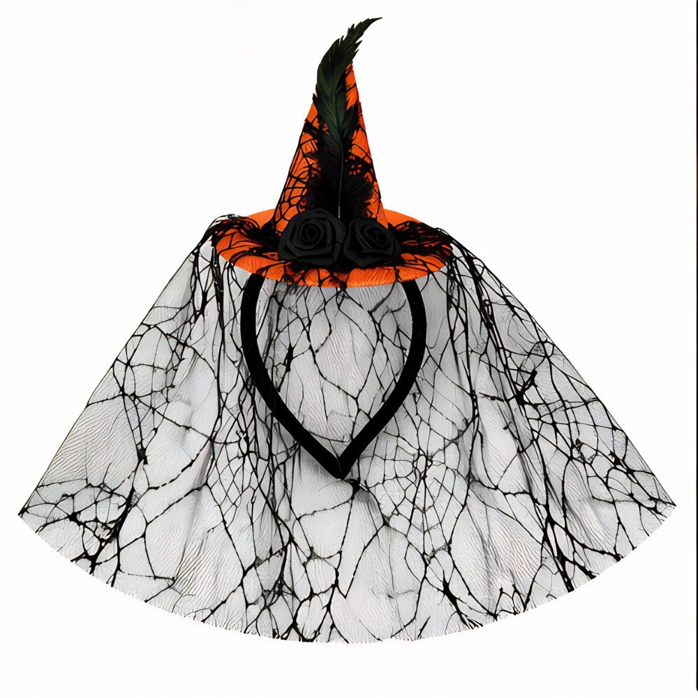 Hexen-Kostüm Mini Hexenhut Haarreif Schwarz Orange Halloween Gothic Accessoire