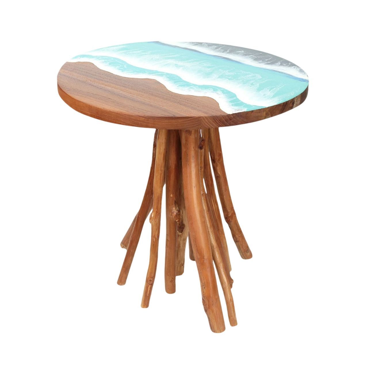 Licht-Erlebnisse Beistelltisch BALI, Holz massiv B: 60 cm rund Baumscheibe Epoxidharz Meer Design Unikat