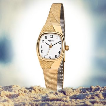 Regent Quarzuhr Regent Damen-Armbanduhr gold Analog F-624, Damen Armbanduhr tonneau, eckig, klein (ca. 19mm), Edelstahlarmband