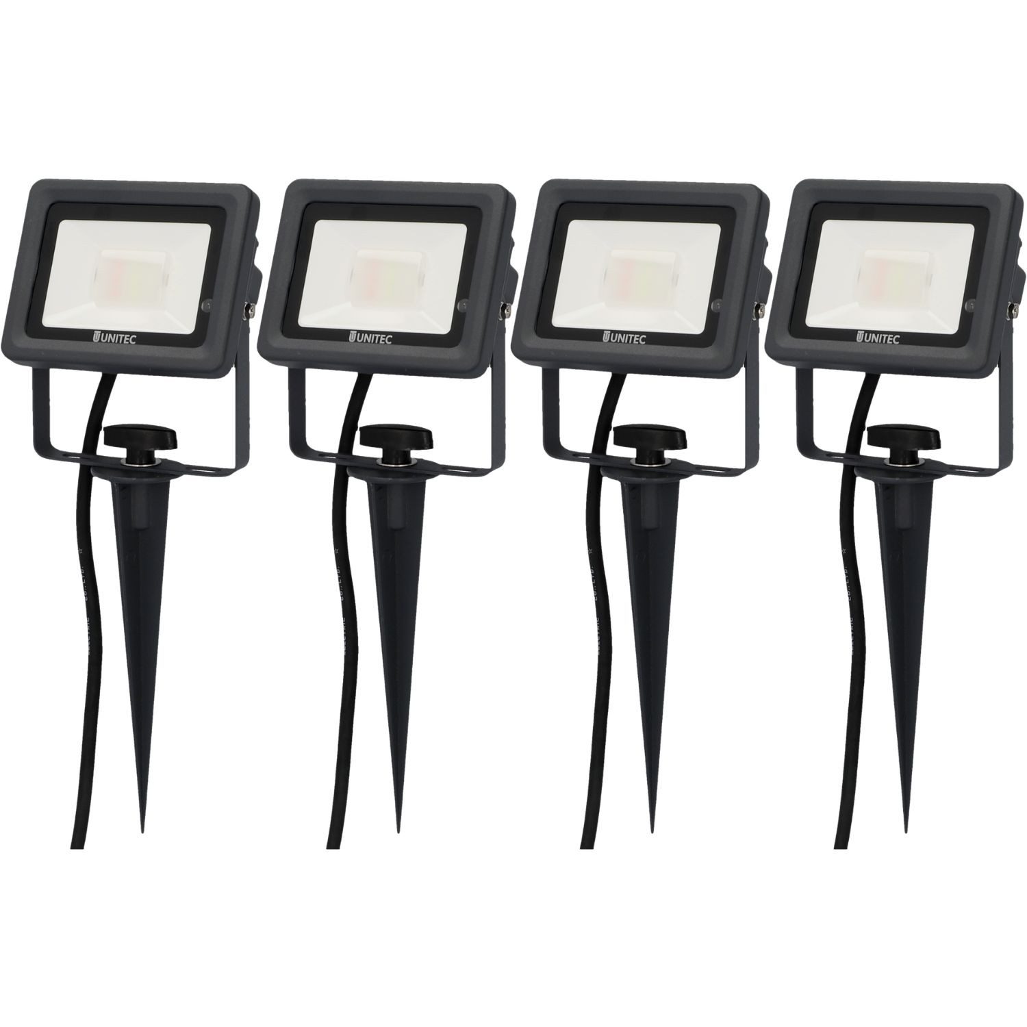 UNITEC LED Gartenstrahler 4x LED Strahler mit Erdspieß farbig Gartenlampe, LED fest eingebaut, Farbwechsler, Außenleuchte Outdoor IP65 Fernbedienung Gartenstrahler bunt Spot Außen