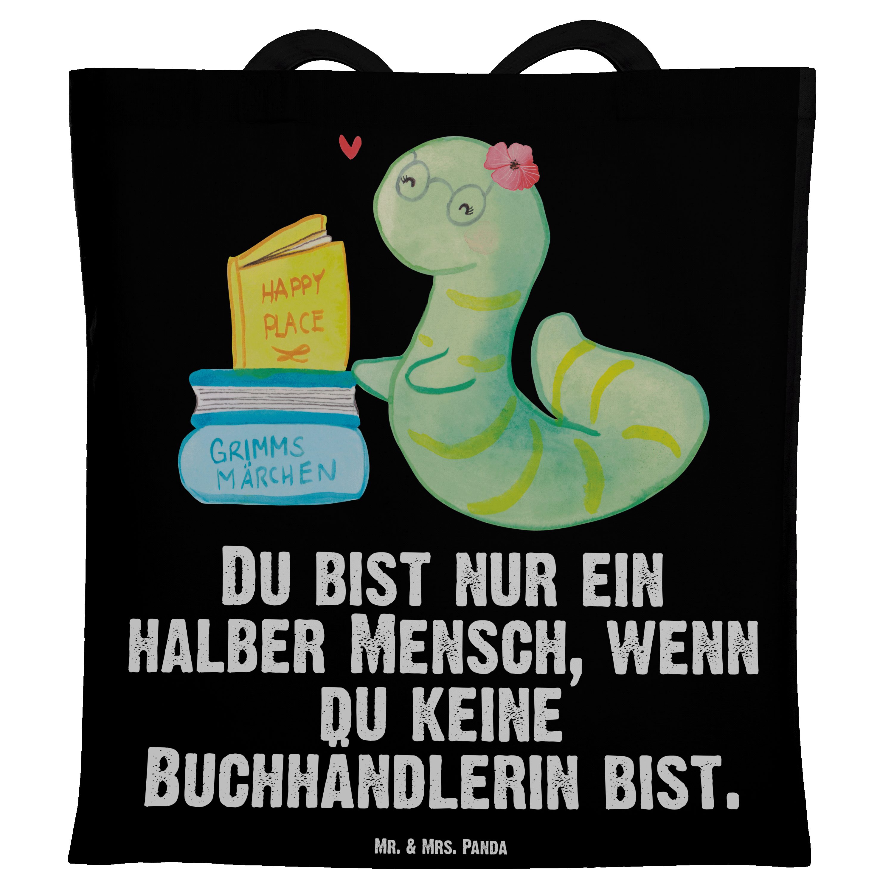 Mr. & Mrs. Panda Tragetasche Buchhändlerin mit Herz - Schwarz - Geschenk, Kollegin, Danke, Einkauf (1-tlg) | Canvas-Taschen