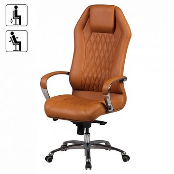 Amstyle Chefsessel SPM1.296 (Bürostuhl MONTEREY Echtleder Caramel 120KG), Schreibtischstuhl Hohe Rückenlehne mit Kopfstütze