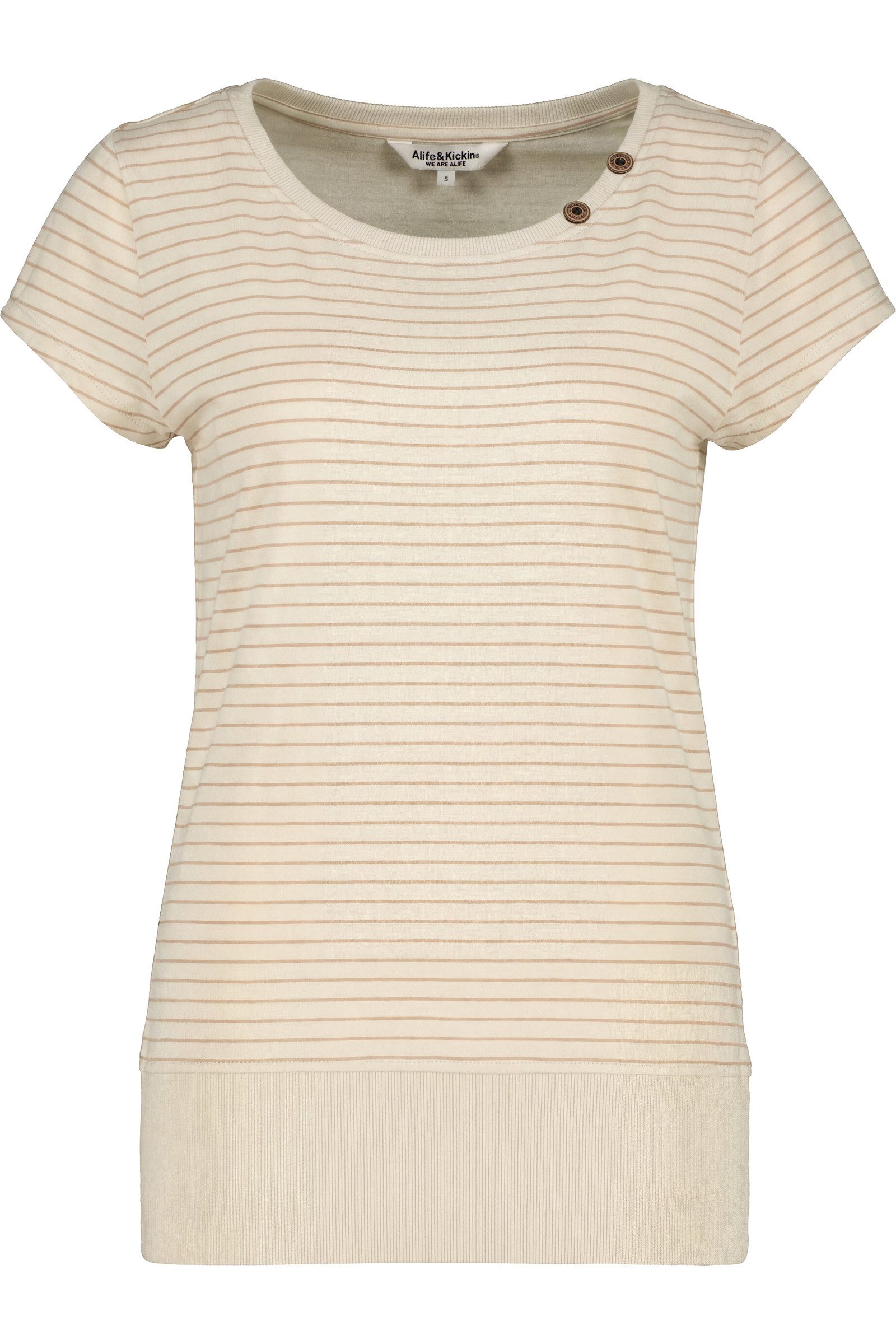 Alife & Kickin Rundhalsshirt Kurzarm mit feinem Streifenmuster, Scoop-Neck und Rippbund