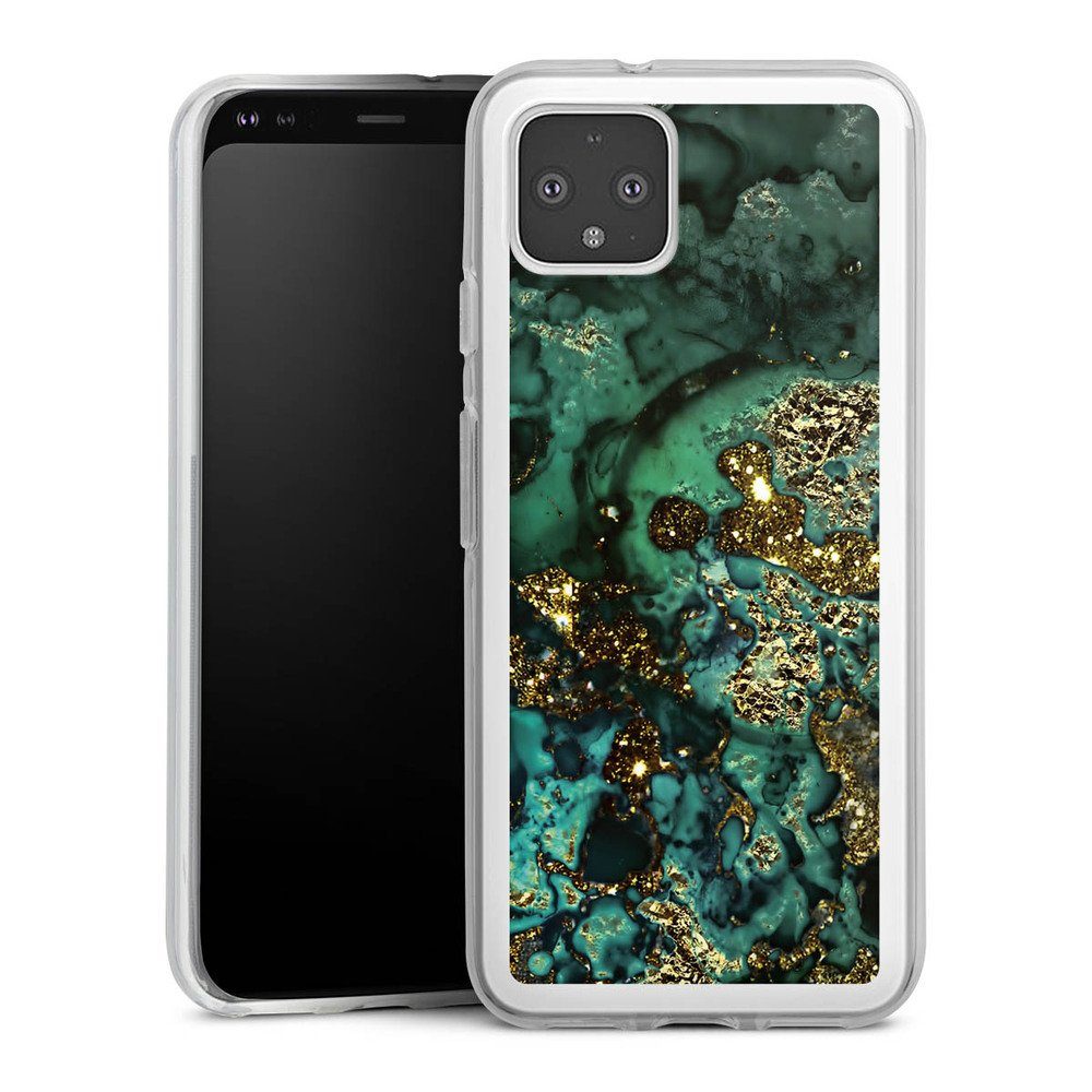 DeinDesign Handyhülle Marmor Glitzer Look Muster Cyan Glitter Marble Look, Google Pixel 4 Silikon Hülle Bumper Case Handy Schutzhülle