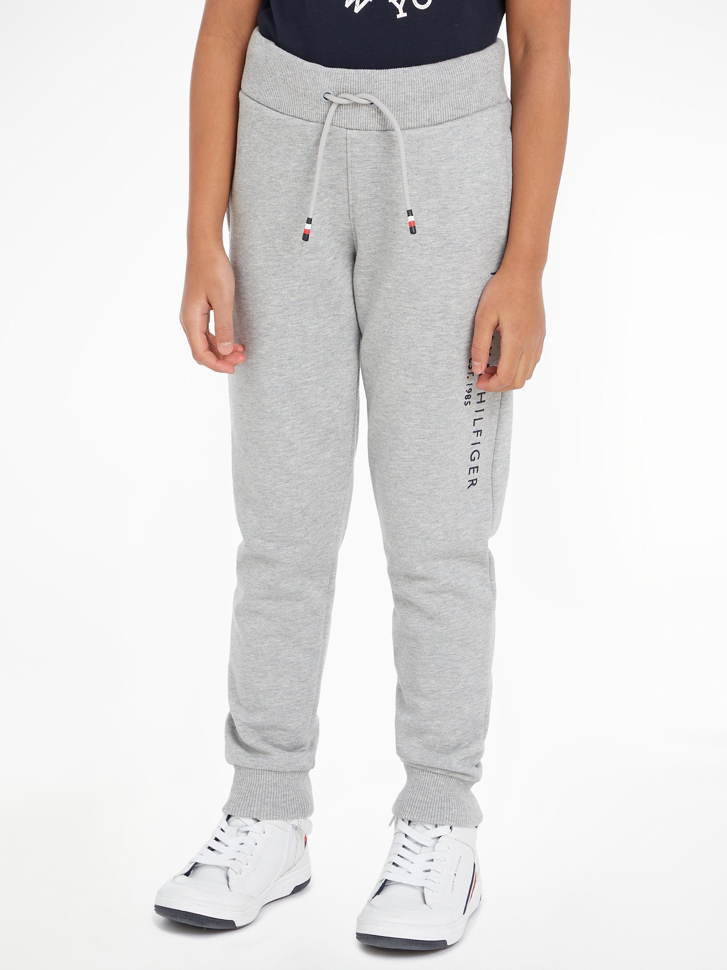 Bein Light_Grey_Heather mit auf Logo-Schriftzug Hilfiger Jogginghose dem Hilfiger Tommy Tommy