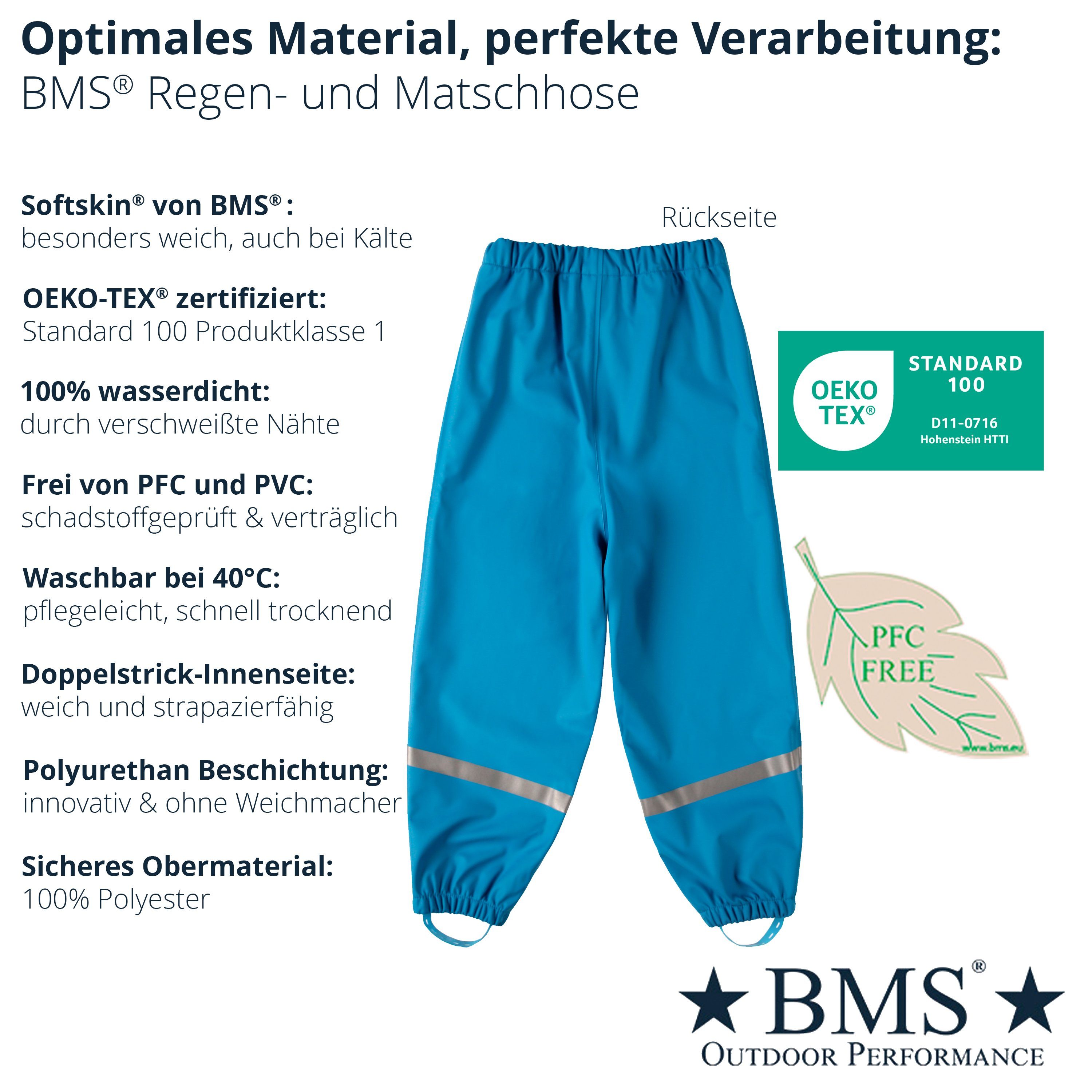 BMS Regen- hellblau und für 100% Waldkindergarten den Regenbundhose nachhaltig BMS Kinder wasserdicht Matschhose ideal für