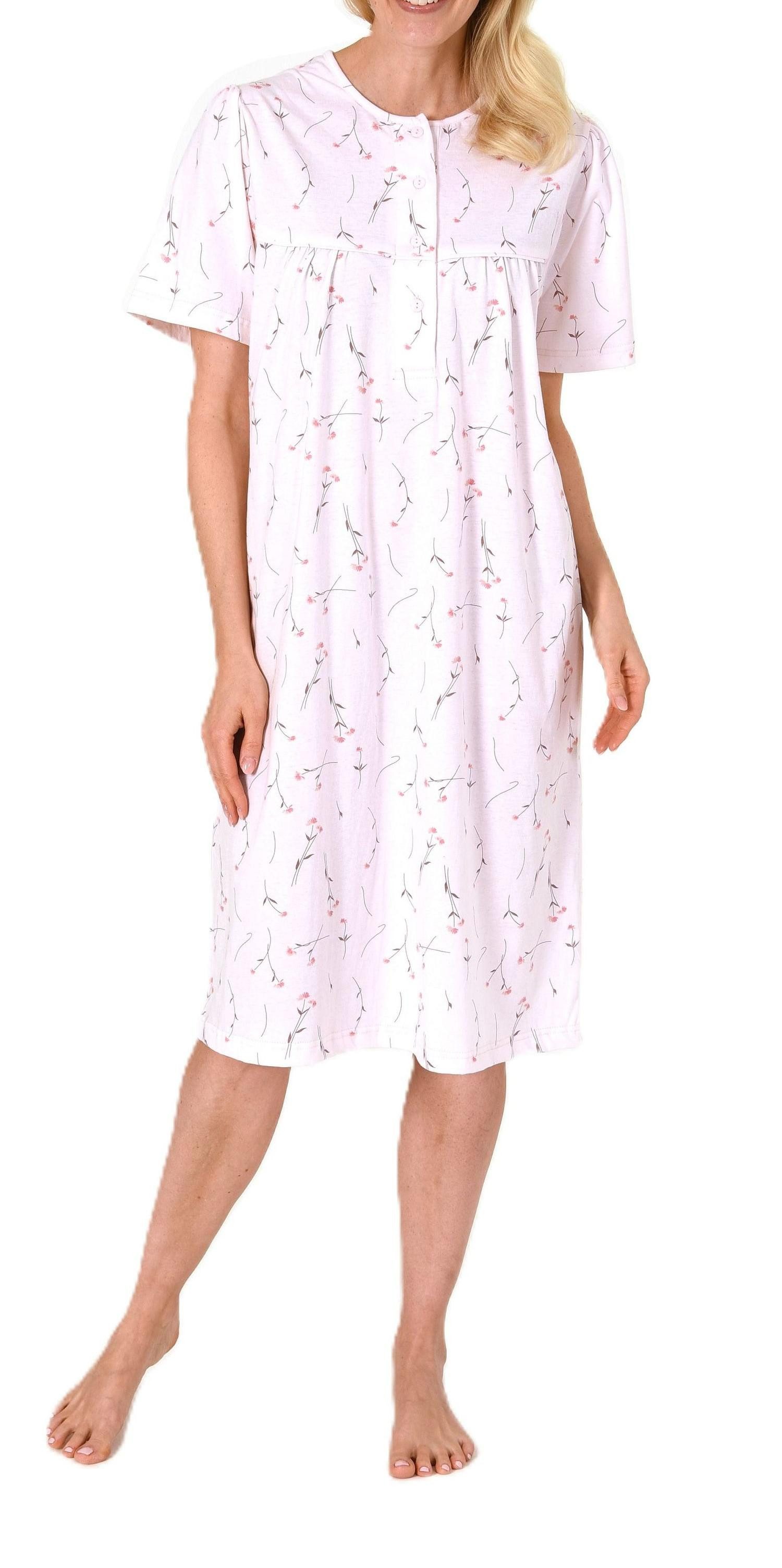 Normann Nachthemd Elegantes frauliches Damen kurzarm Nachthemd mit Knopfleiste am Hals