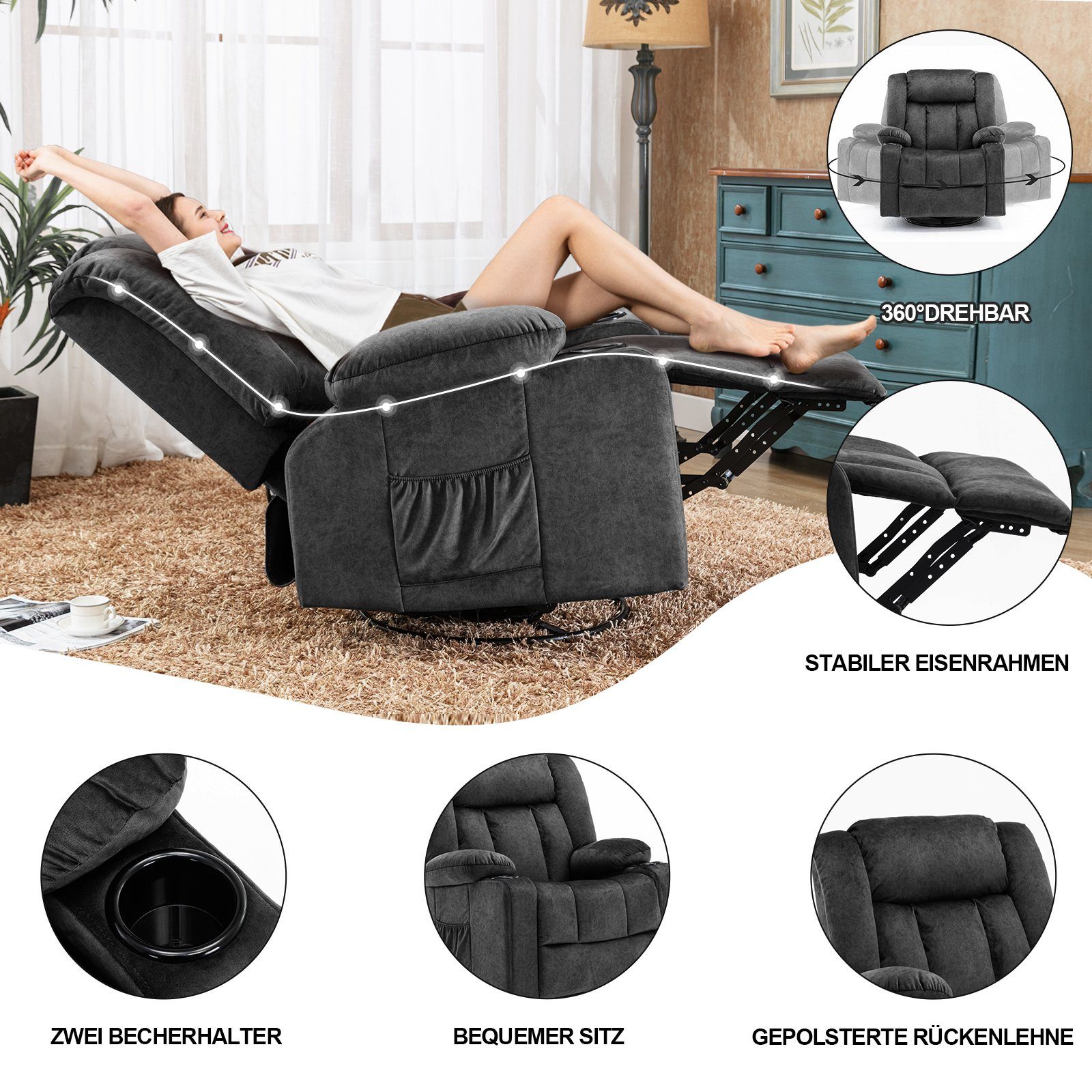 COMHOMA Sofa Relaxsessel TV-Sessel Fernsehsessel Ruhesessel mit tiefer Sitzfläche, Einzelsofa Schaumstoffliege, Keine Montage