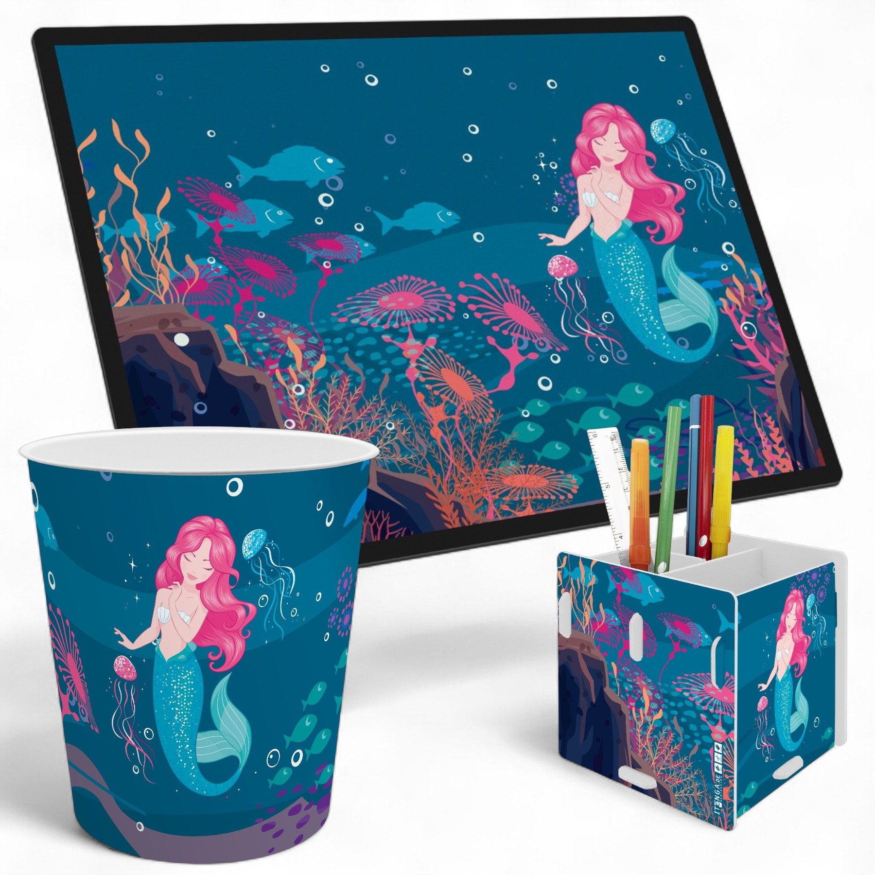 itenga Schreibtischunterlage itenga Schreibtischunterlage V1 mit Papierkorb und Stifteköcher eckig