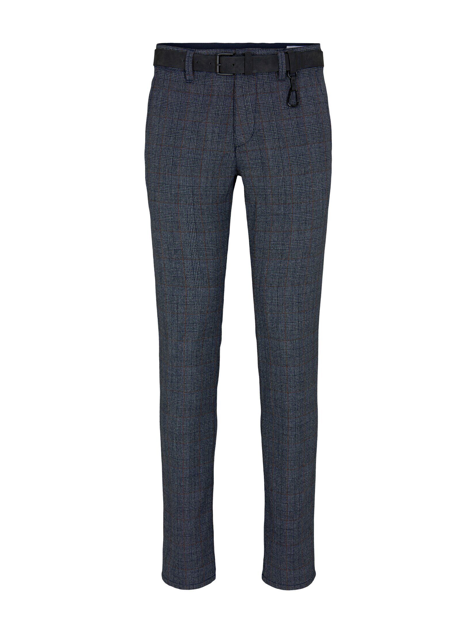 TAILOR Strukturierte grindle navy Chinohose mit Chinohose Denim check Gürtel TOM