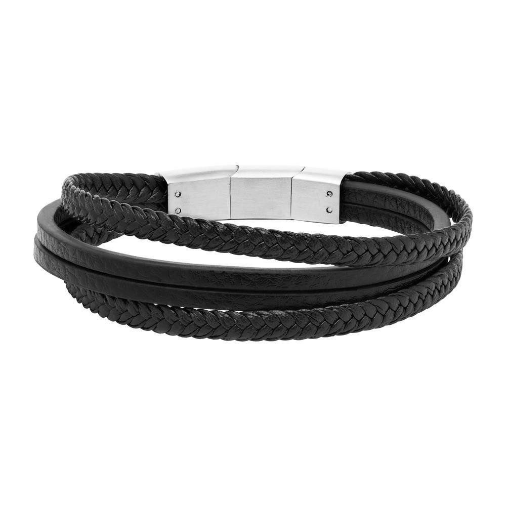 Lederarmband Mehrreihiges Armband aus schwarzem Kunstleder von Unique