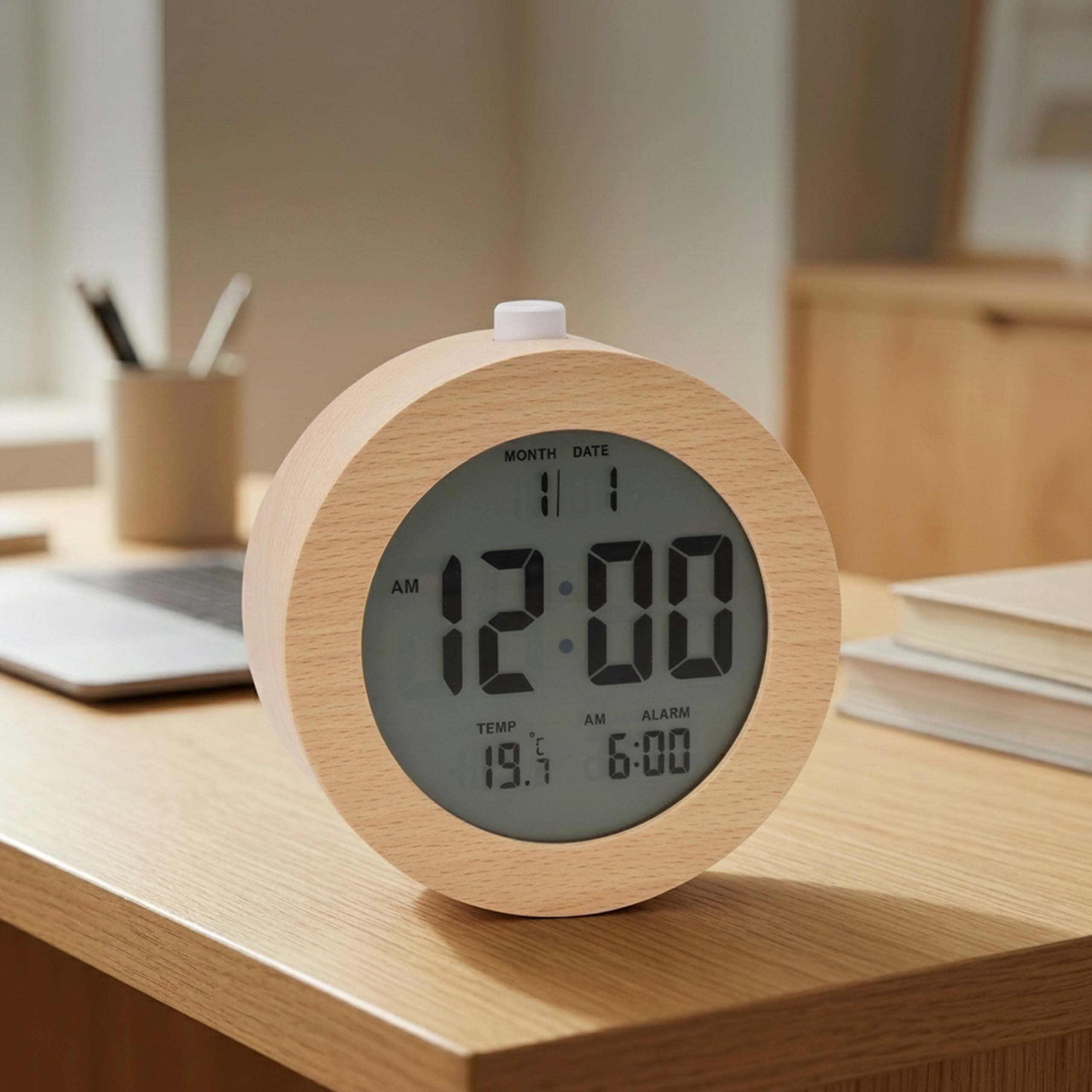 relaxdays Quarzwecker Digitaler Wecker aus Holz