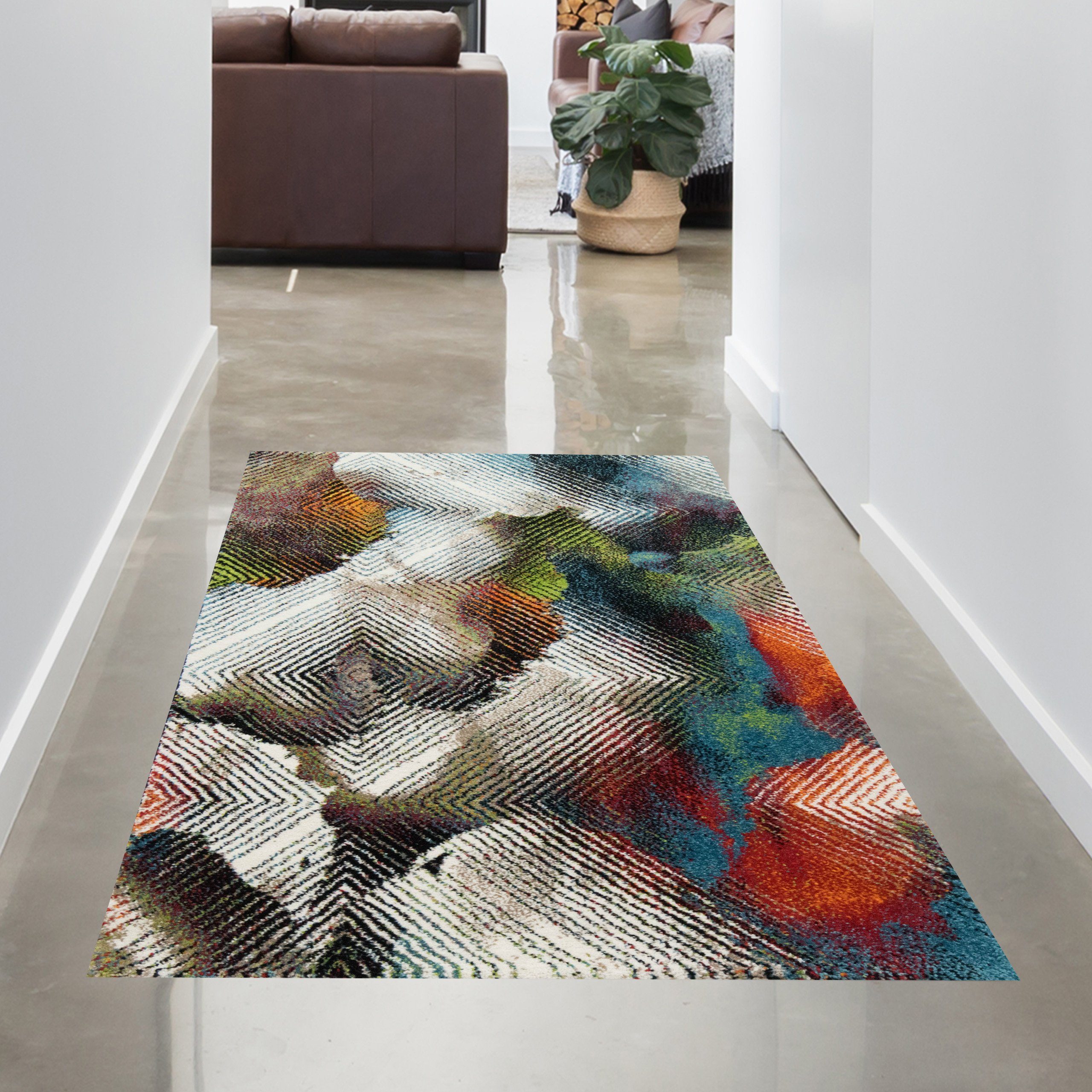 Teppich Bunter Designerteppich mit abstraktem Muster rot blau, Carpetia,  rechteckig, Höhe: 13 mm