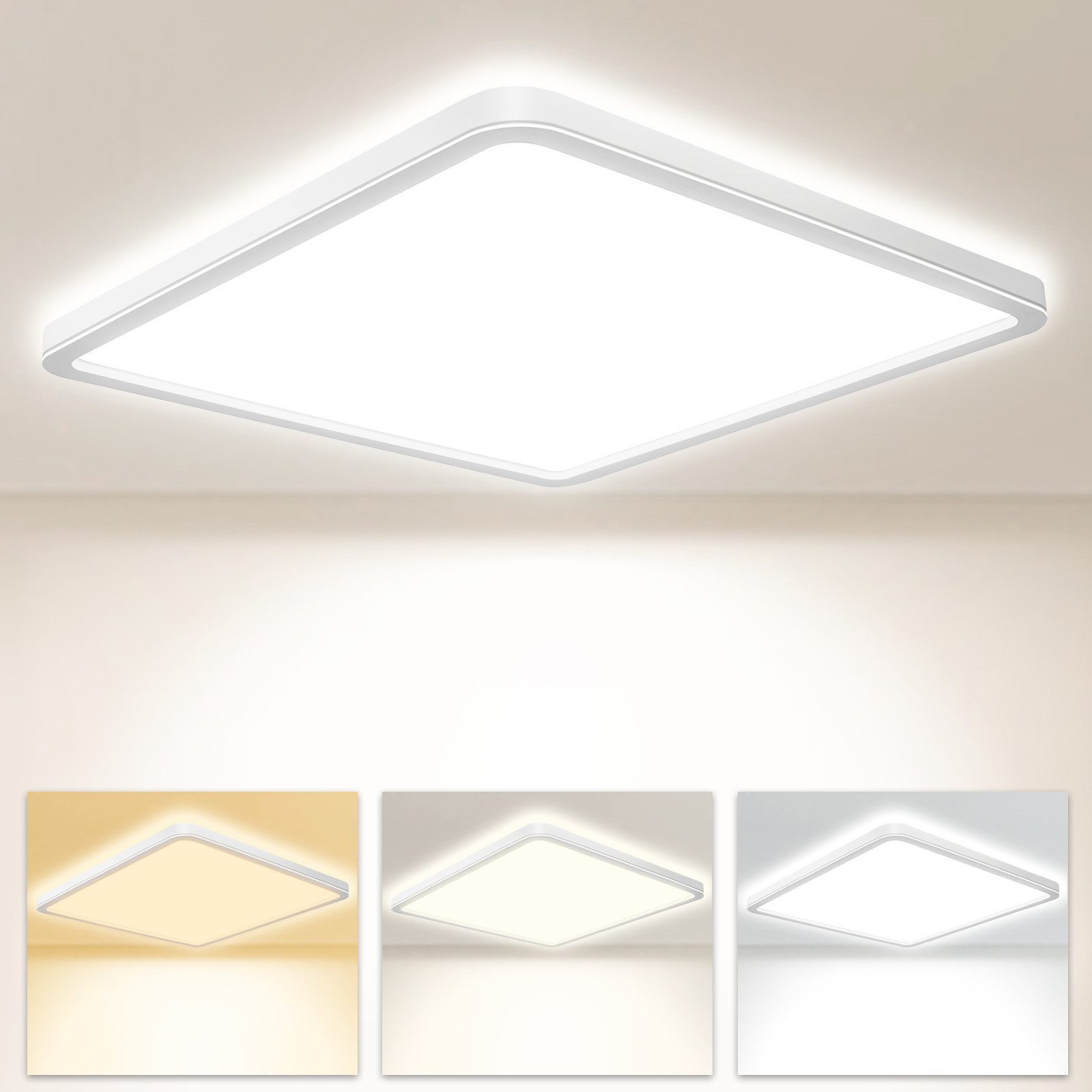 Ophy LED Deckenleuchte Quadratische LED Deckenleuchte (30 cm) – 3200 lm, flach, 3 Farbtemperaturen (3000/4000/6000 K), IP54 wasserfest – modern für Schlafzimmer & Wohnräume
