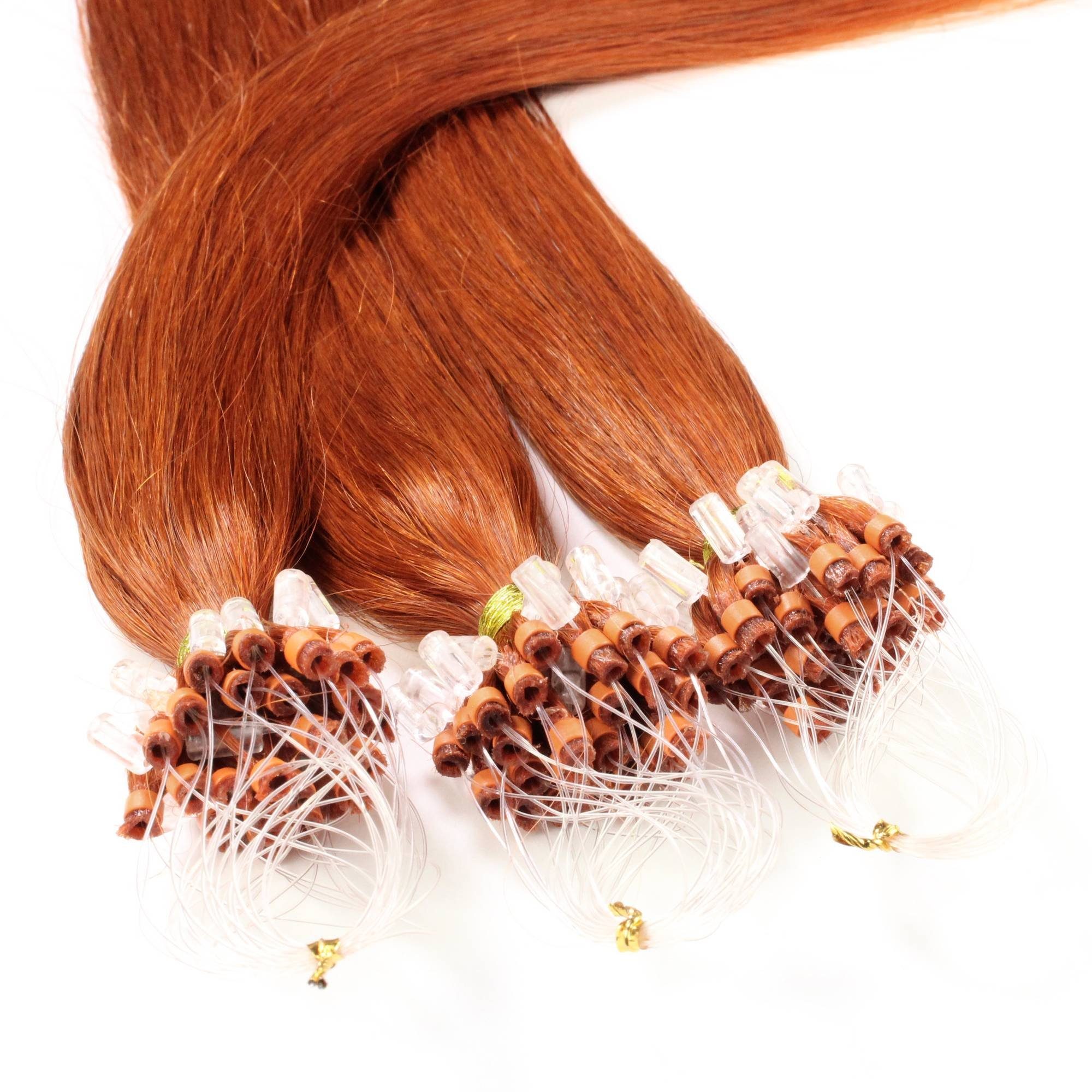hair2heart Echthaar-Extension Microring Loops - glatt #8/43 Hellblond Rot-Gold 0.5g 50cm