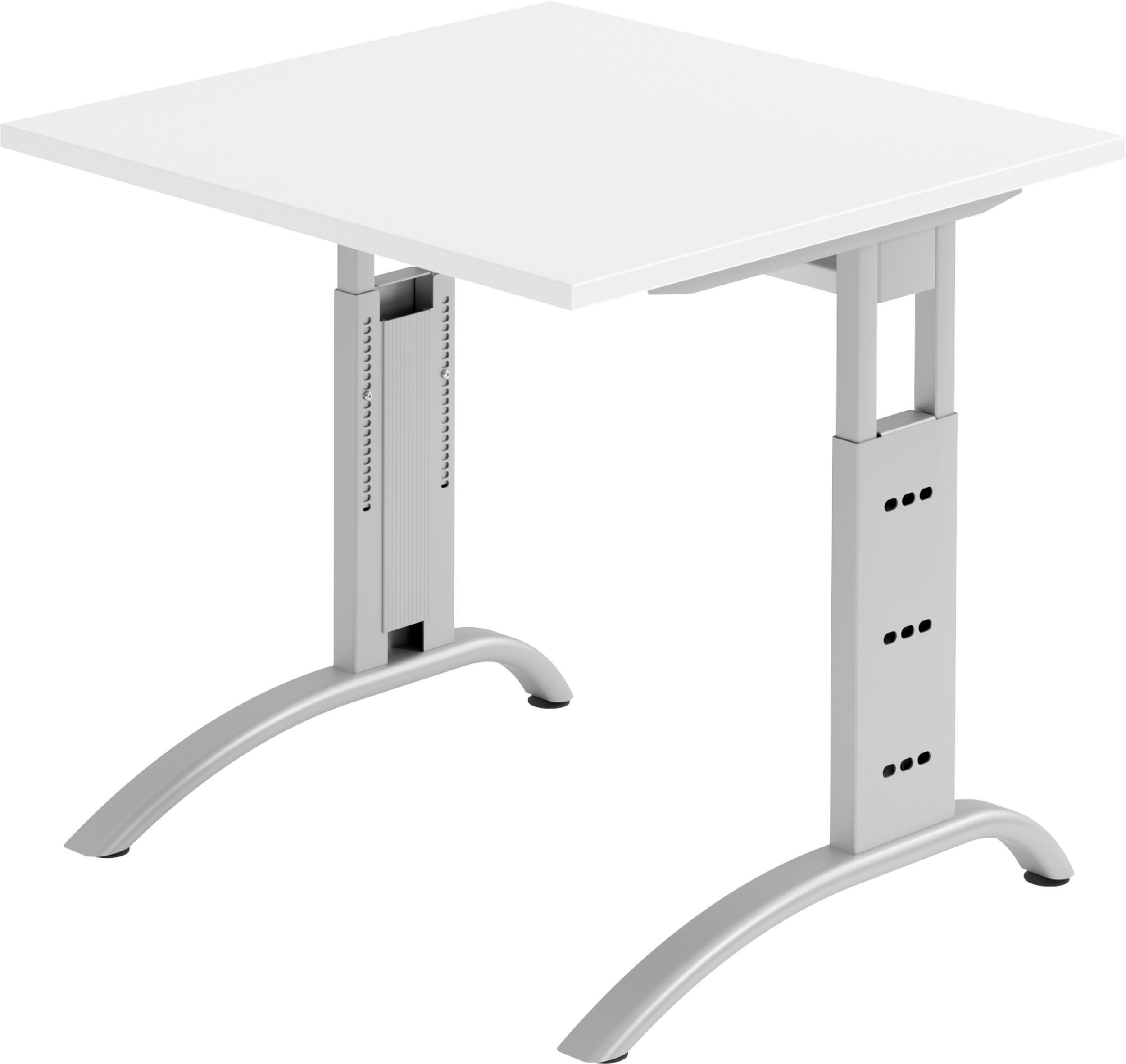 bümö Schreibtisch Schreibtisch Serie-F, Quadrat: 80 x 80 cm - Dekor: Weiß - Gestell: Silber
