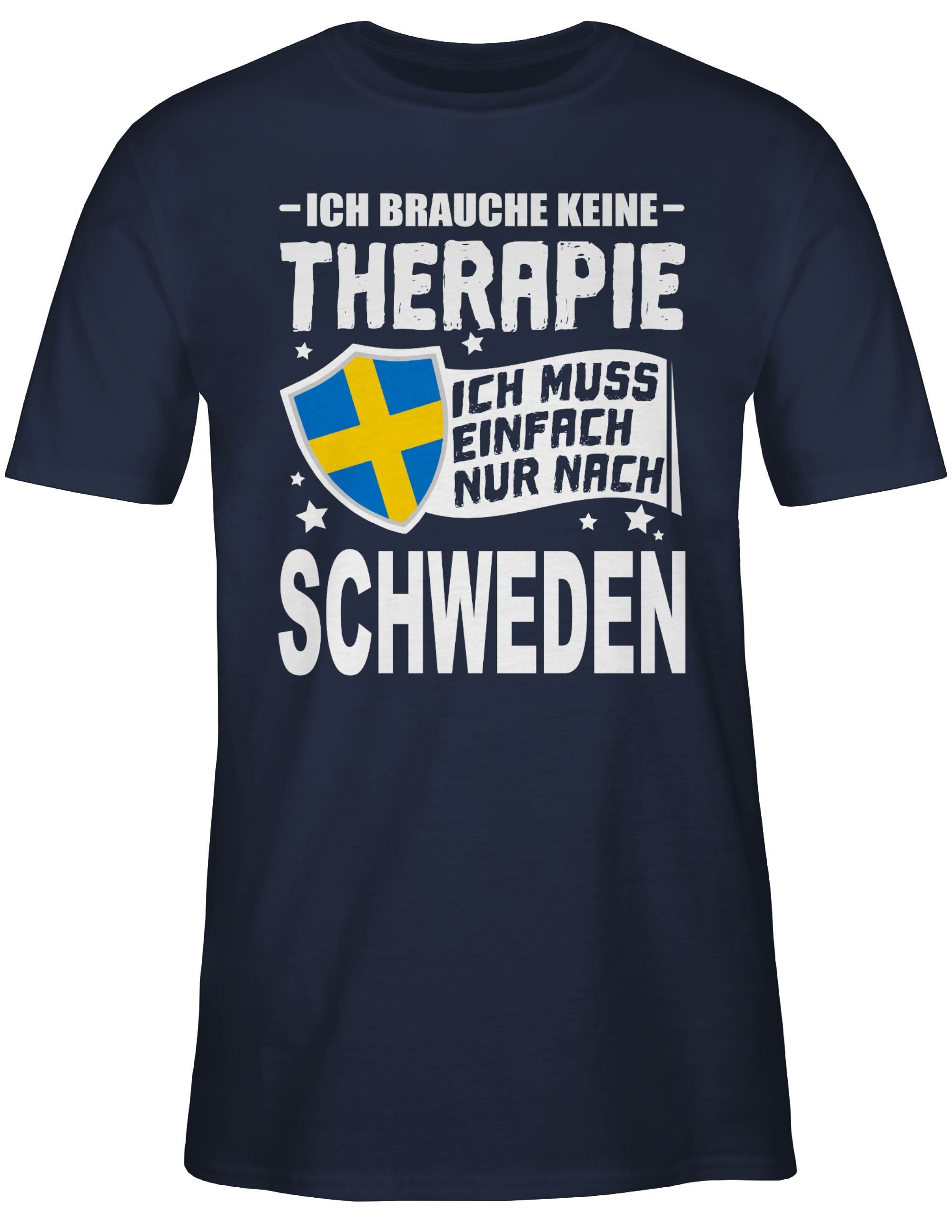 Wappen Navy T-Shirt Therapie Ich Shirtracer keine weiß - Länder Schweden 1 Ich einfach Blau nach nur brauche muss