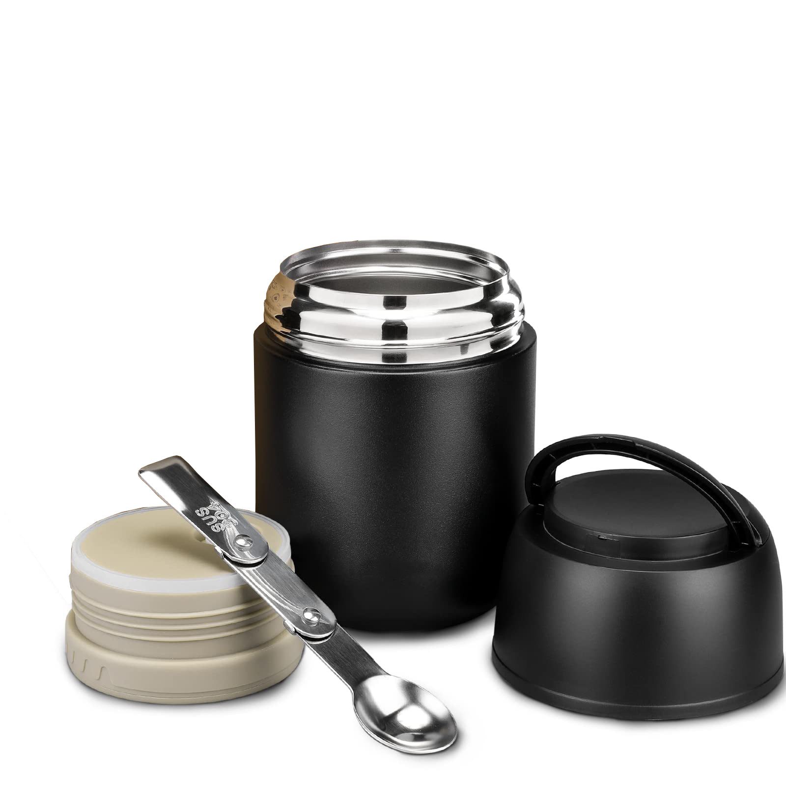 Coonoor Thermobehälter für Essen 500ml Thermobehälter Edelstahl Warmhaltebehälter, mit faltbaren Löffel, Thermo Lunchbox für Heißfutter Kinder Erwachsene