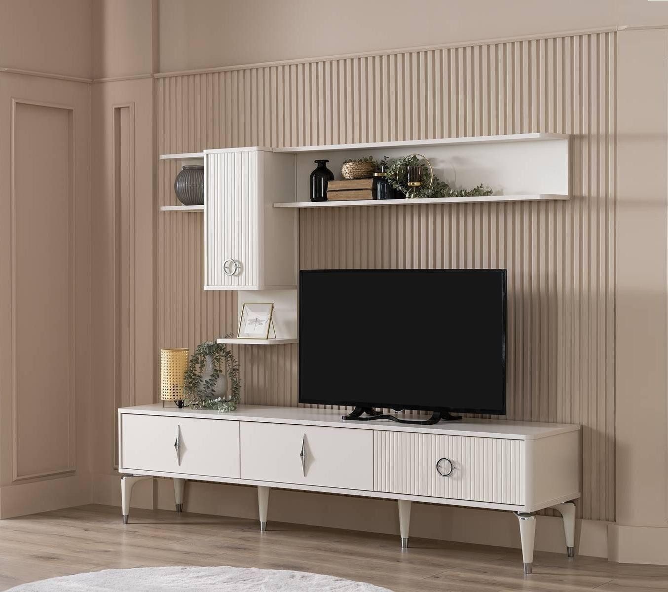 Wohnzimmer-Set TV-Lowboard Schrank aus Holz für Wohnzimmer Regale in Weiß