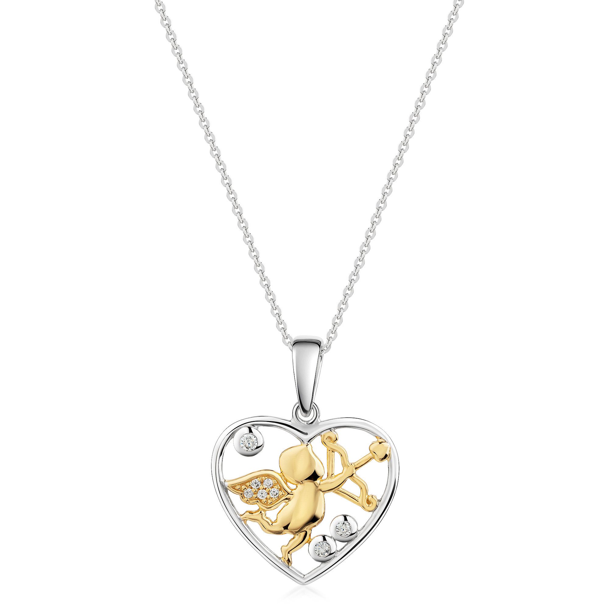 Kette mit Anhänger Geschenk Silber 925 Halsschmuck Halskette Ankerkette Herz Amor
