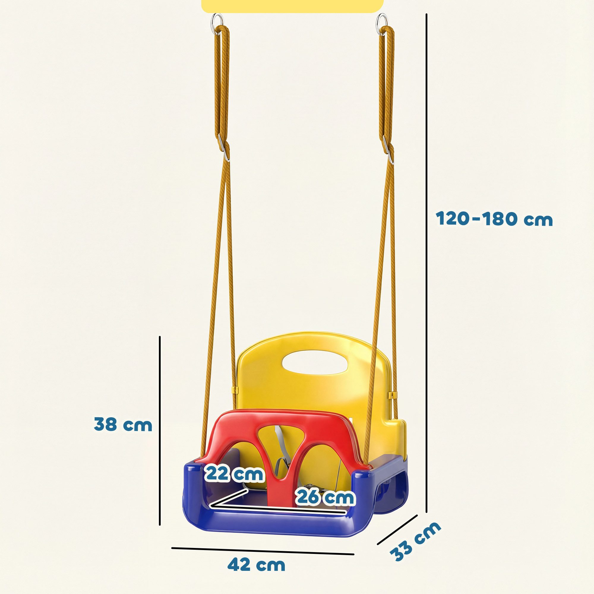 Outsunny Einzelschaukel mit Rückenlehne, Anschnallgurt, (3 in 1 Kinderschaukel, 1-tlg., Babyschaukel), für Kinder von 9-36 Monaten, für Outdoor & Indoor, Dunkelblau