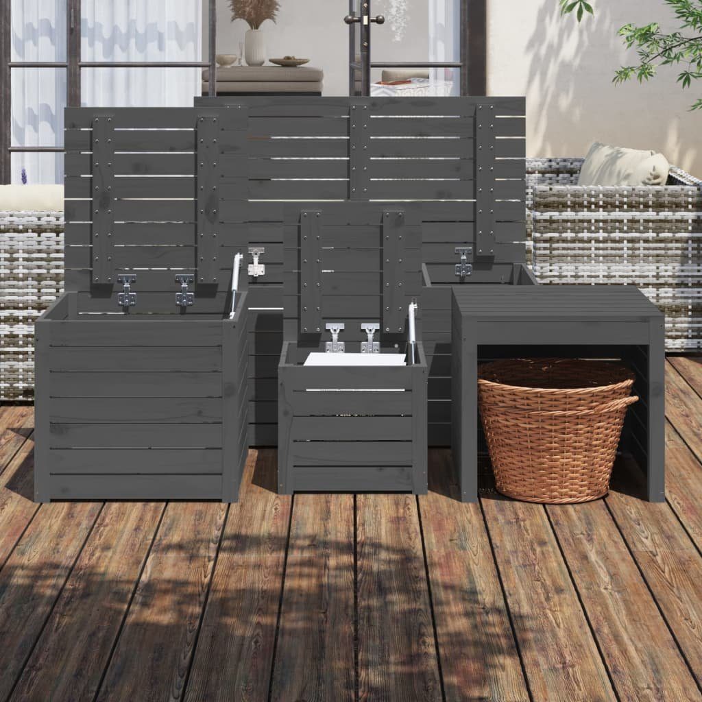 vidaXL Auflagenbox 4-tlg Gartenbox-Set Grau Massivholz Kiefer