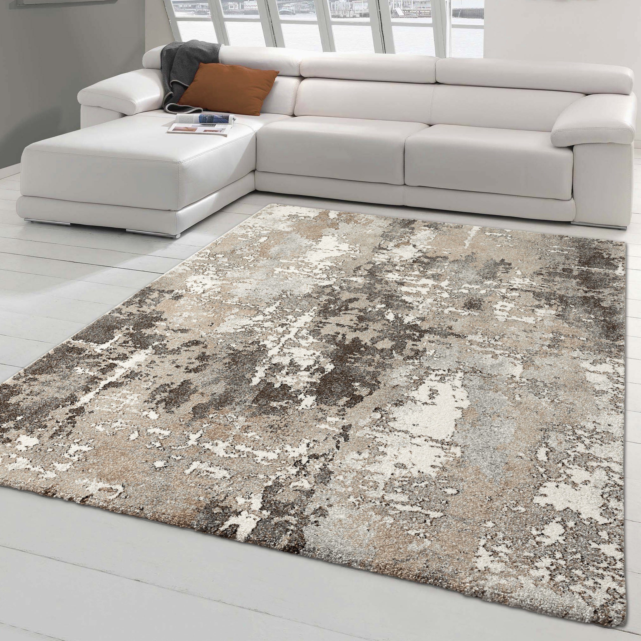 Teppich Abstrakter Designerteppich für Flur & Aufenthaltsraum in braun grau, Teppich-Traum, rechteckig, Höhe: 13 mm
