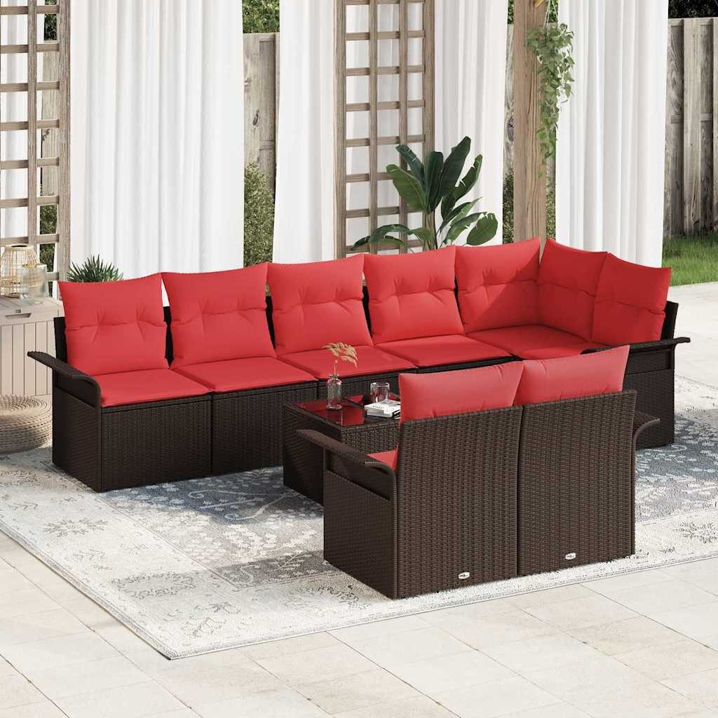 vidaXL Gartenlounge-Set Gartensofa-set mit Speicher 9 pcs Braun Poly-Rattan, (9-tlg)