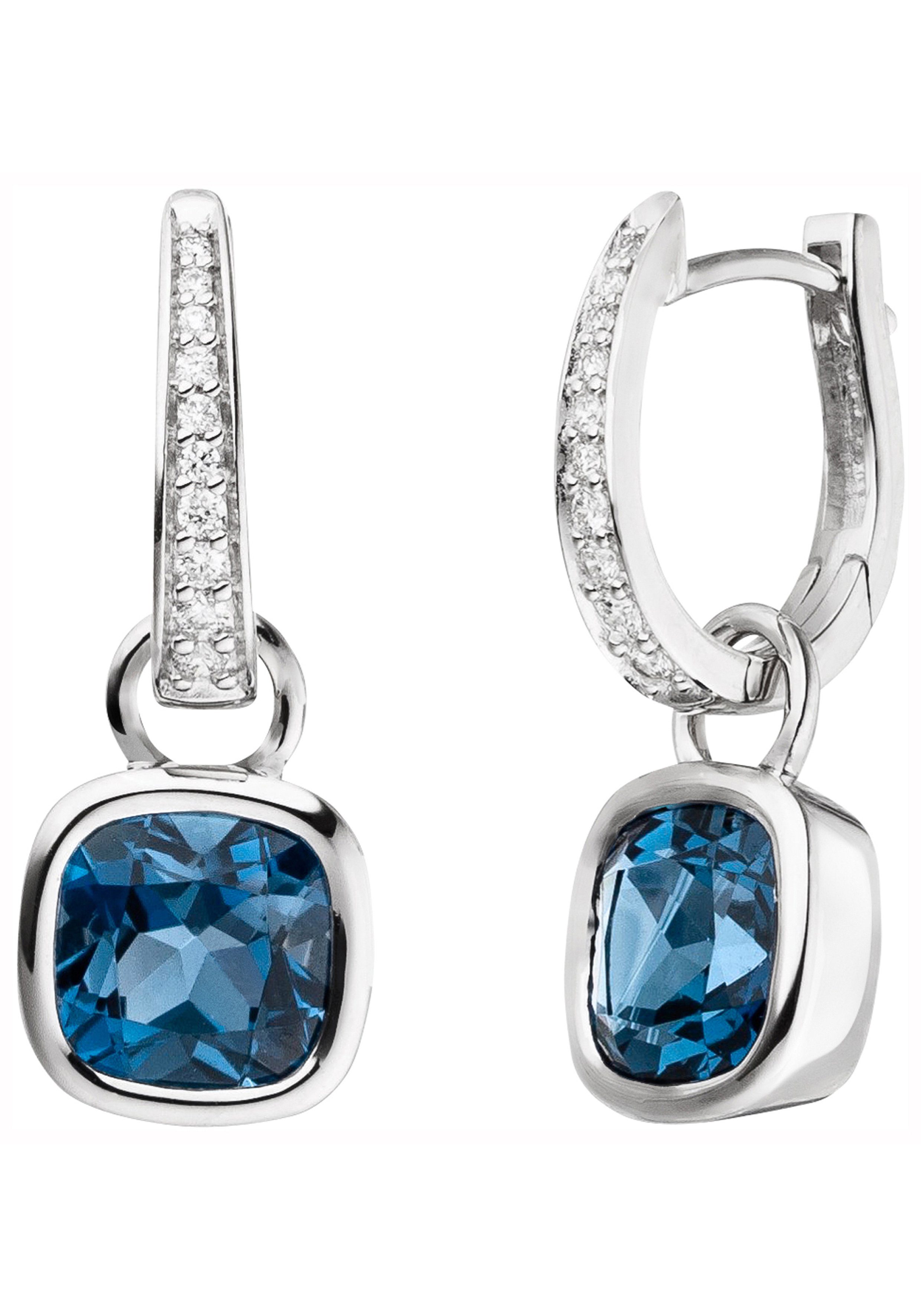 JOBO Paar Creolen, 585 Weißgold mit Bla...