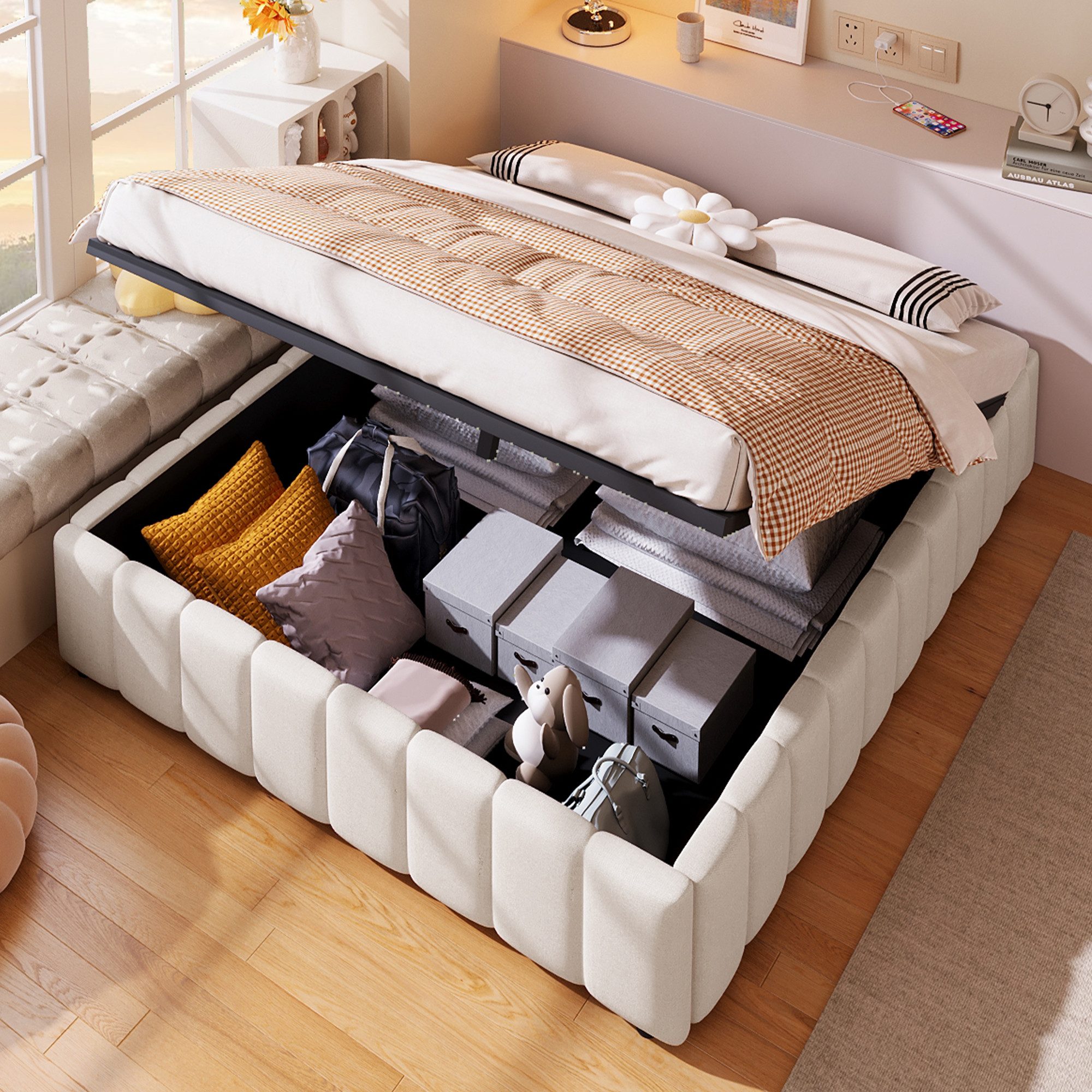 Merax Polsterbett (1-tlg., Doppelbett), Hydraulisches Stauraumbett 140x200c günstig online kaufen