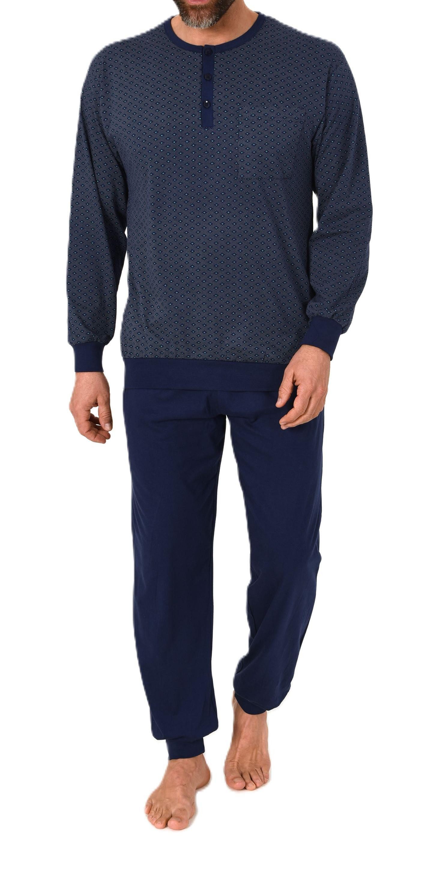 Pyjama Normann Herren Schlafanzug lang mit Bündchen Pyjama in edler Optik