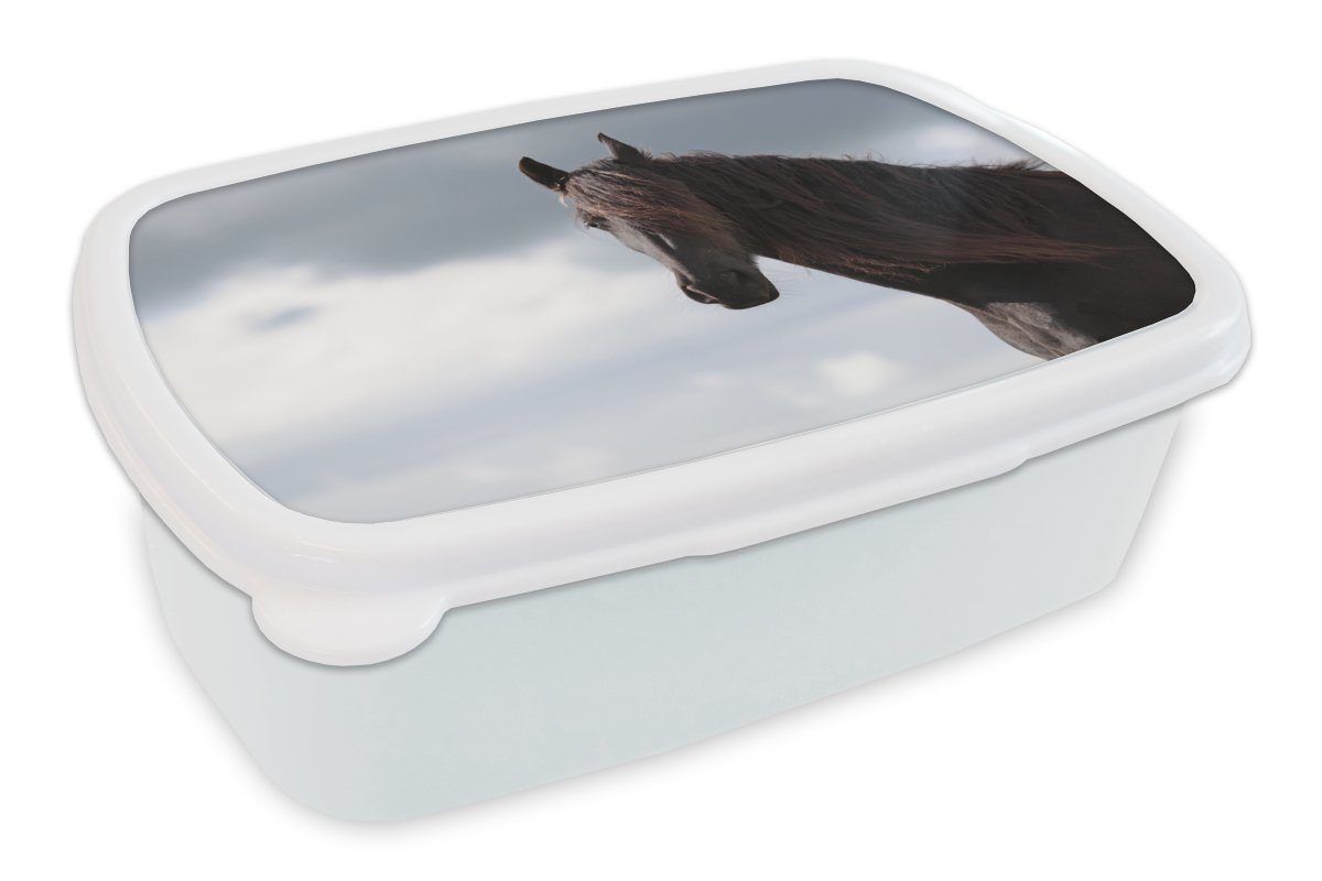 MuchoWow Lunchbox Pferde - Luft - Porträt, Kunststoff, (2-tlg), Brotbox für Kinder und Erwachsene, Brotdose, für Jungs und Mädchen weiß