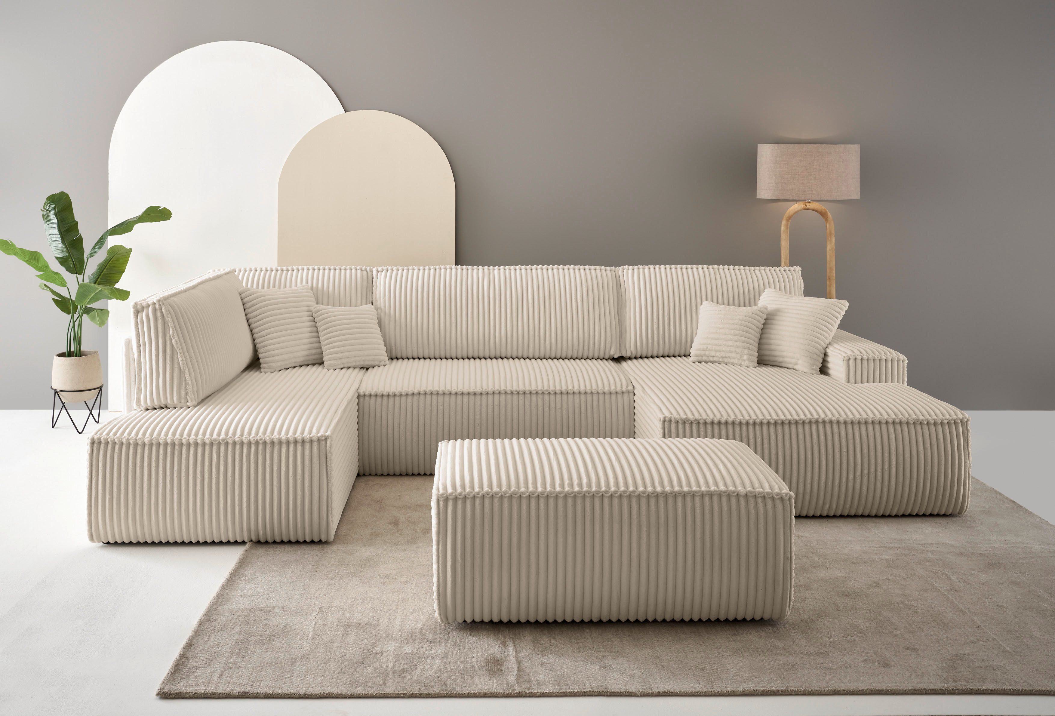 OTTO home Wohnlandschaft FINNLEY U-Form XXL 329 cm - OTTO. Verlässliche Qualität., Schlafsofa, Bettkasten, in Bouclé, Struktur fein und Mega Cord