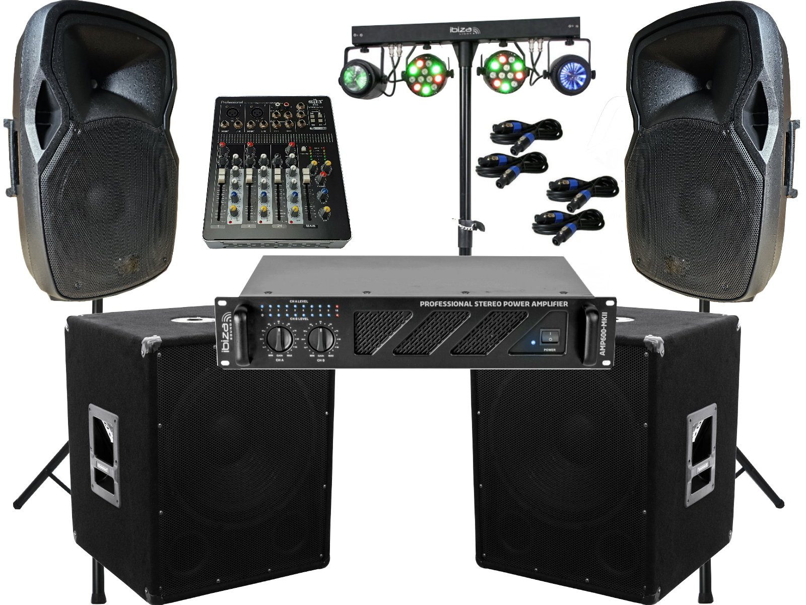 DSX DJ PA Anlage 3600 Watt 38cm Box USB Mischpult 15" Subwoofer Stativ LED Party-Lautsprecher