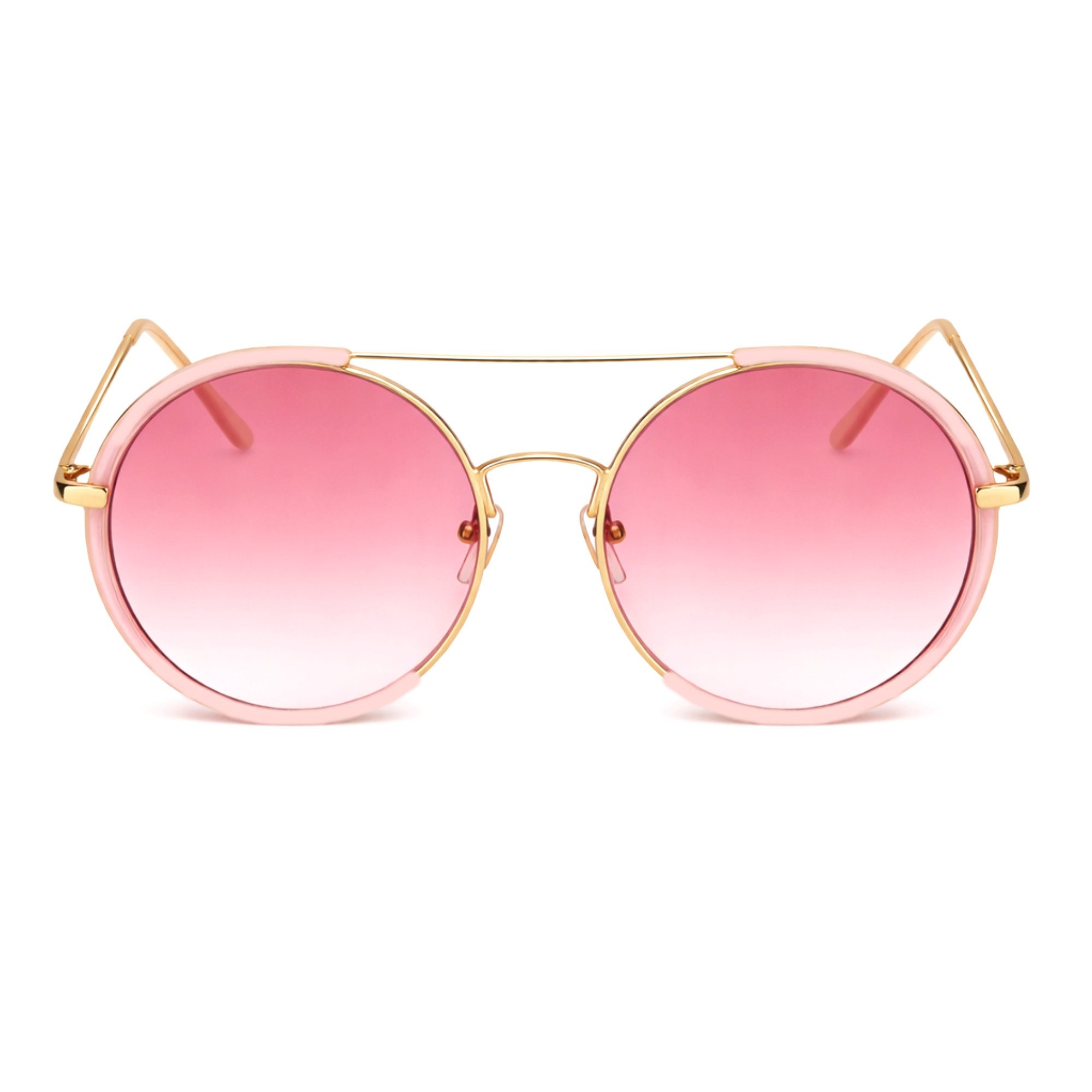Rennec Sonnenbrille Rund Damen Große Nickelbrille Gold Rosa Verlaufsgetönt Oversize Gestell aus Edelstahl, Markenbrille mit Brillenbeutel