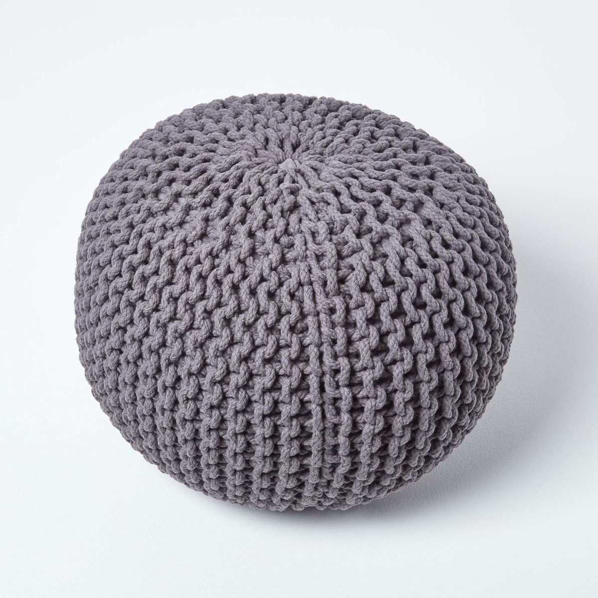 Homescapes Pouf Runder Strickpouf 100% Baumwolle, grau