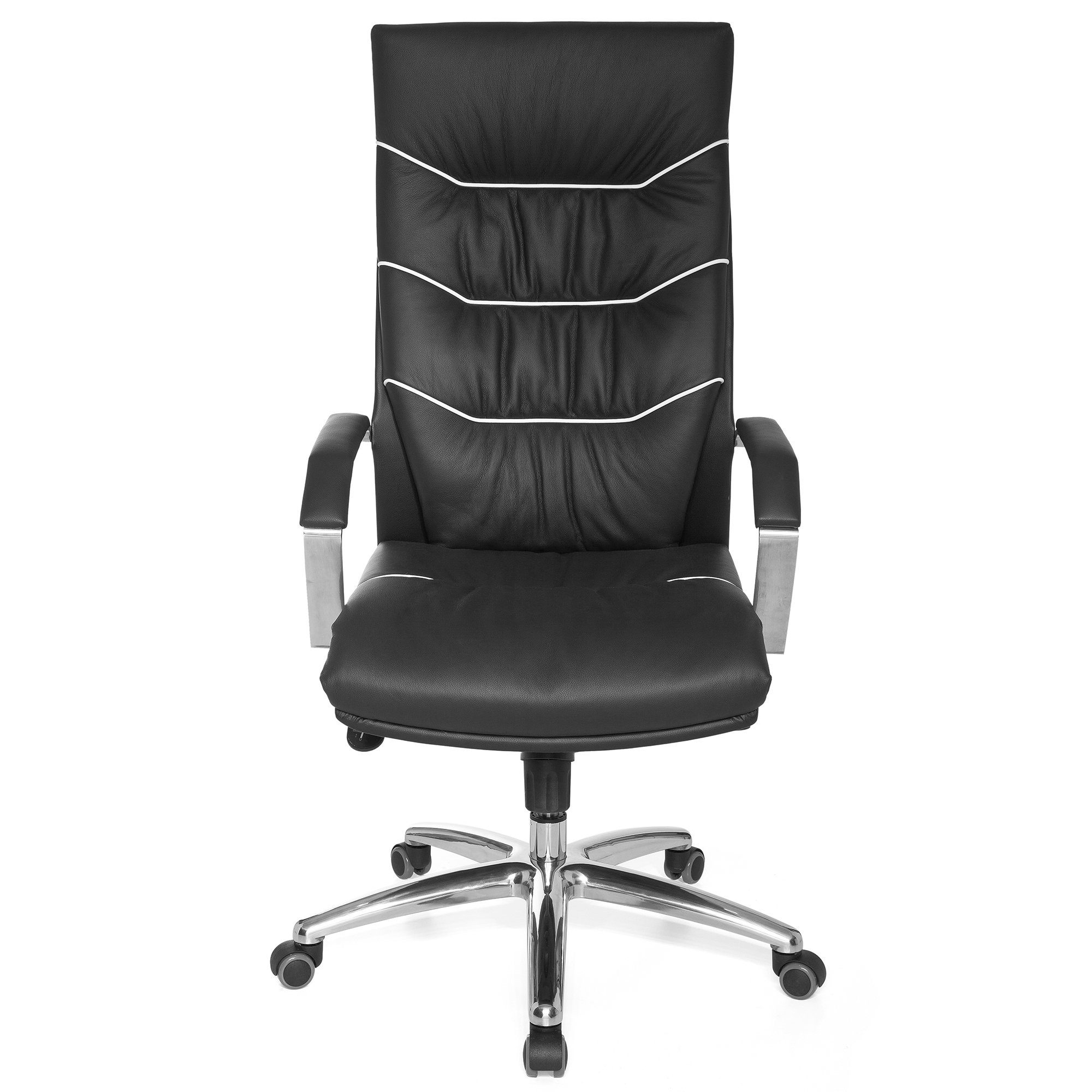 FINEBUY Chefsessel X-XL), Drehstuhl schwarz mit Schreibtischstuhl Drehbar, 120 FB36188 (Echtleder bis kg, Bürostuhl Armlehne