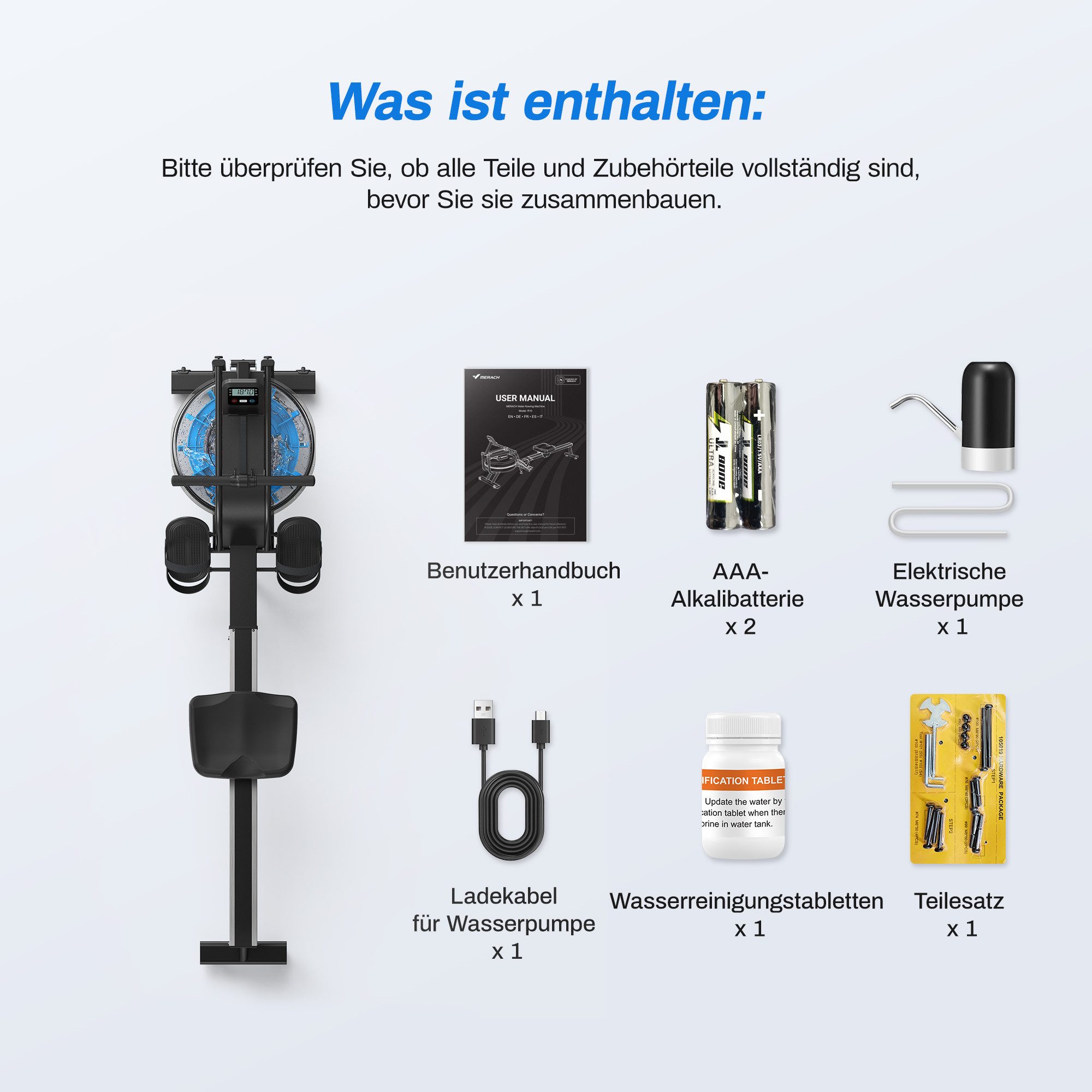 MERACH Rudergerät Wasserrudergerät mit 15L Wassertank, Kinomap & klappbar – für Zuhause (Leises Ganzkörpertraining, 136kg max. Benutzergewicht), Rudermaschine,echtzeit Fitnessüberwachung, klappbar