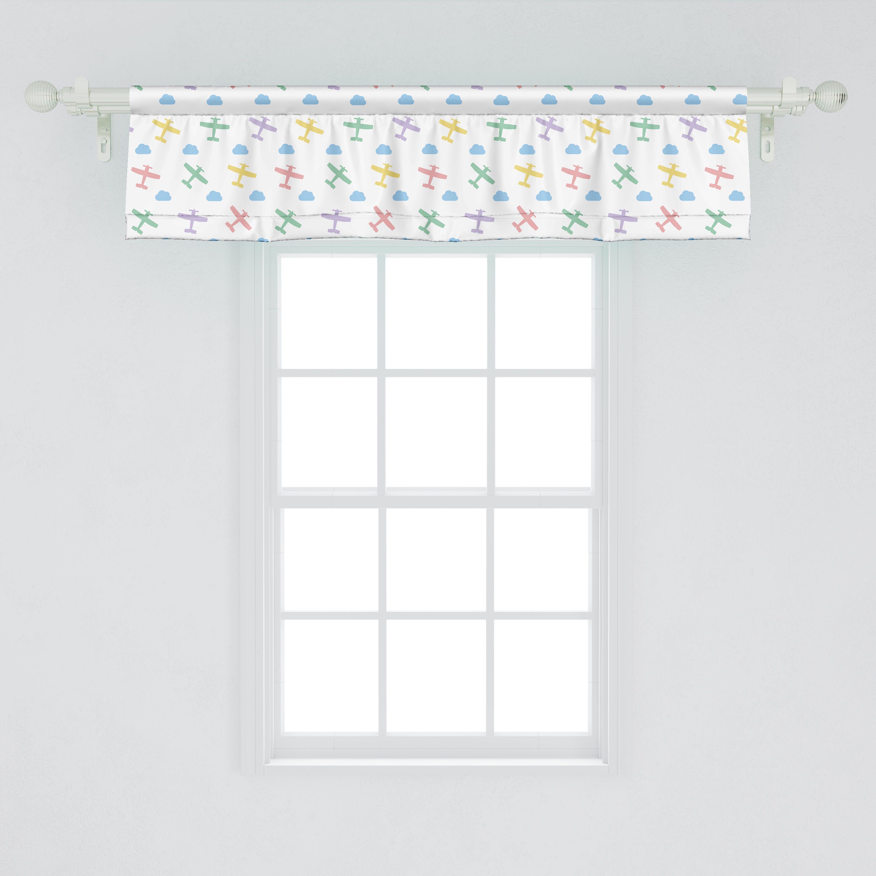 Scheibengardine Vorhang für Kunst Küche Abakuhaus, Dekor Volant Schlafzimmer Alte Microfaser, Stangentasche, mit Wolken Kindergarten und Flugzeuge
