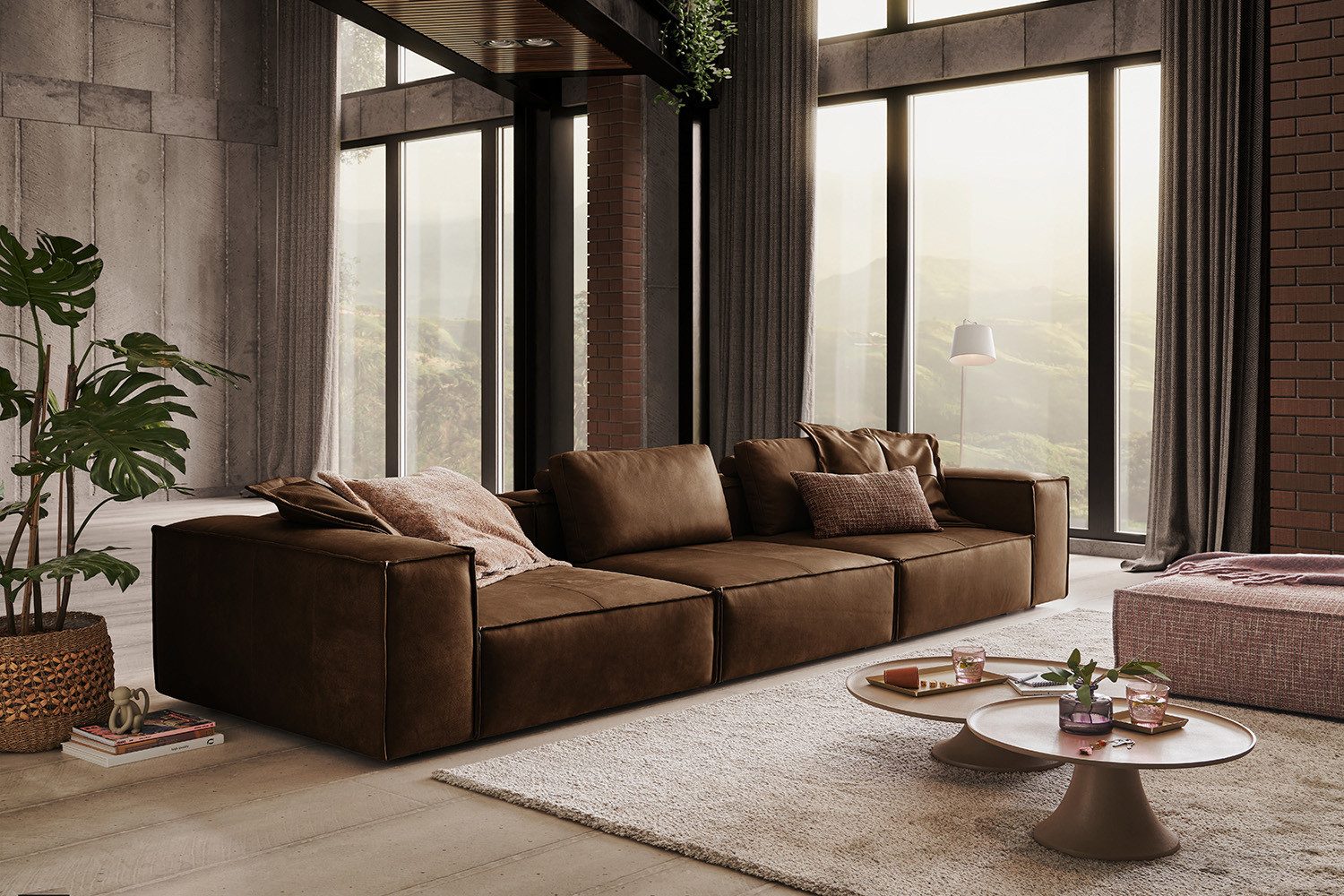 KAWOLA 4-Sitzer CARMO, Sofa Couch Leder verschiedene Farben 366x118 cm