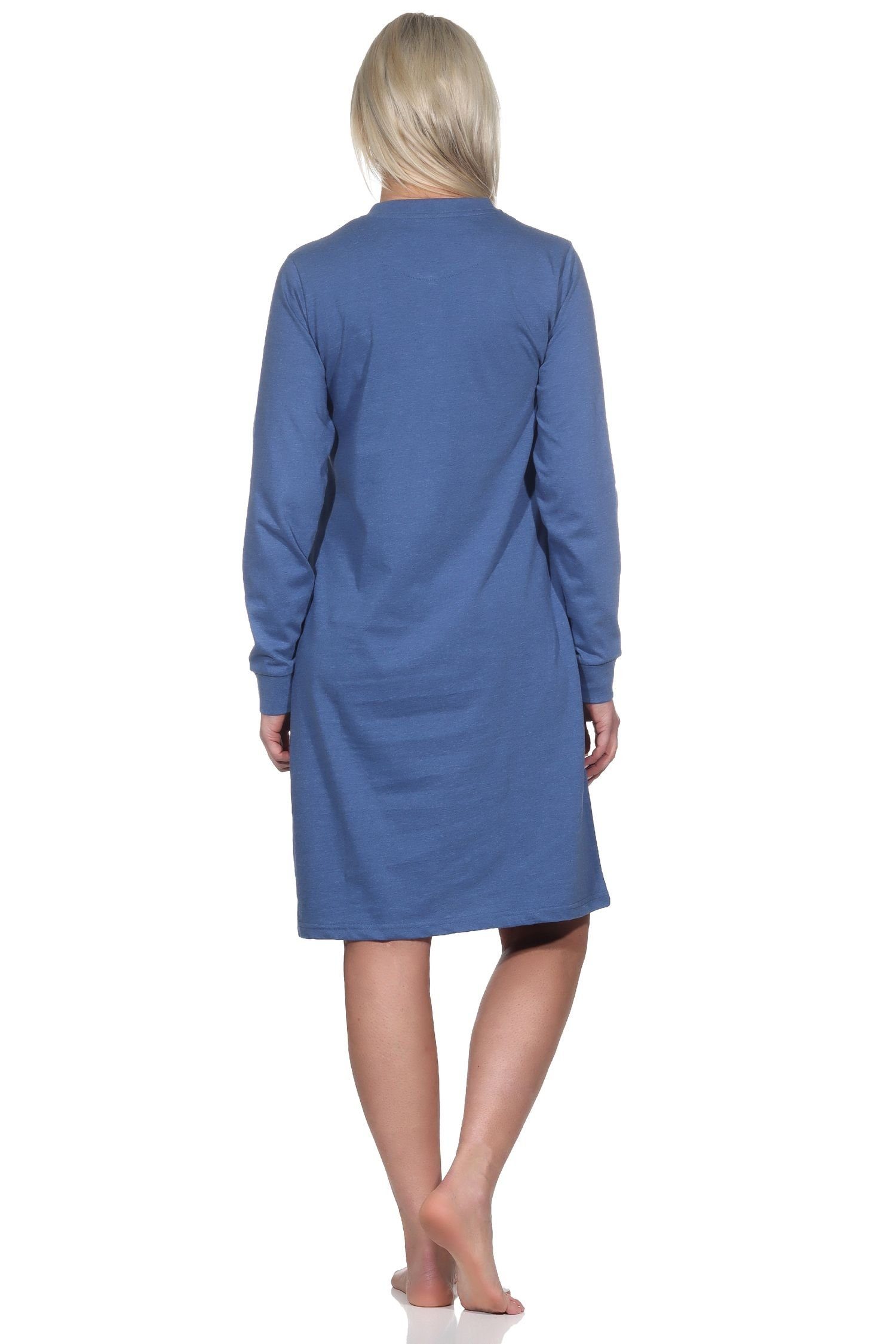 Normann Übergrössen in Nachthemd - blau-mel. auch Damen langarm Normann Nachthemd mit Bündchen