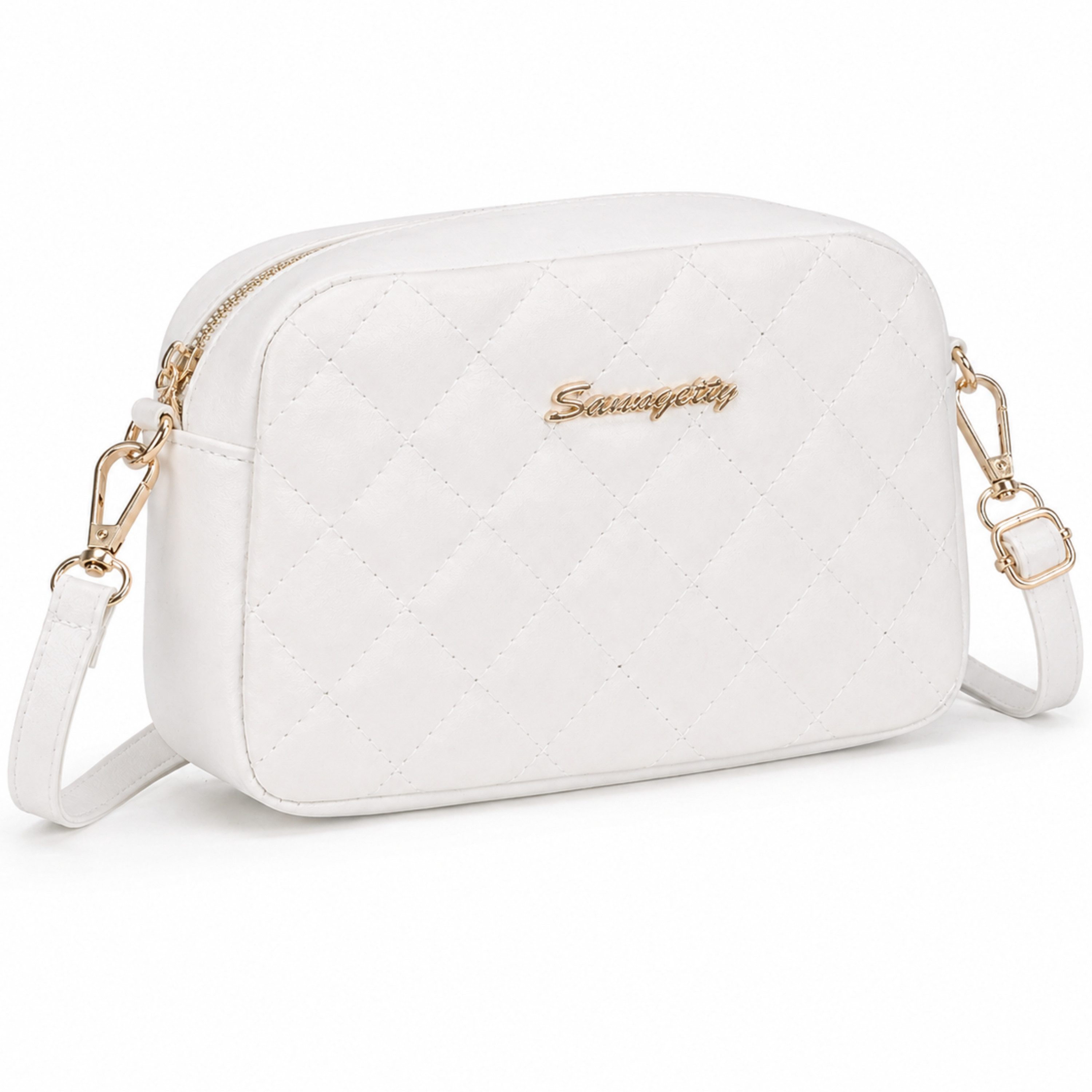 StellarLuma Handtasche Handtasche Damenhandtasche Umhängetasche Schultertasche Crossbody Bag, Weiße Damen Umhängetasche mit Gold-Details und Crossbody-Riemen