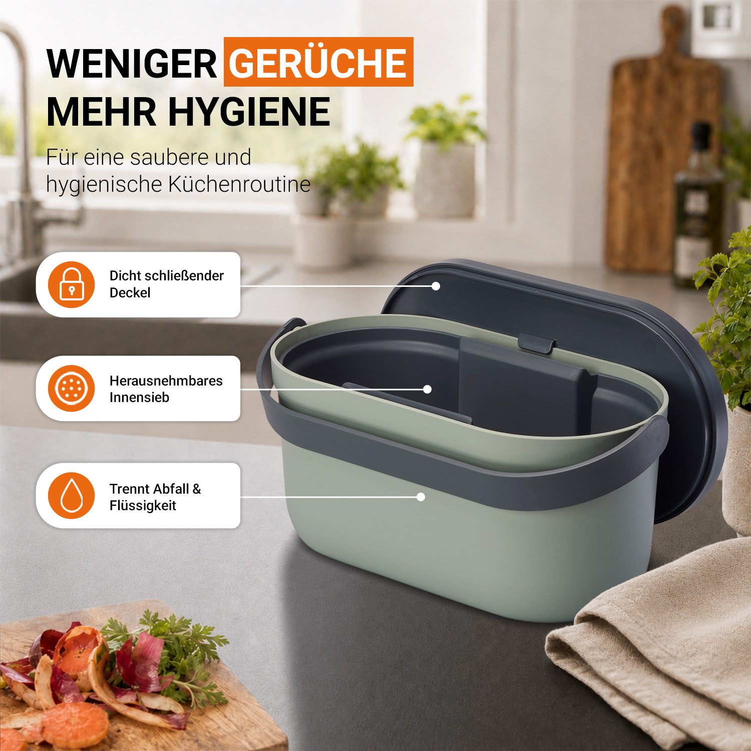 GARANTIA Biomülleimer NOVA Biomülleimer 5 Liter agave / graphite grey – Bild 4 von 5