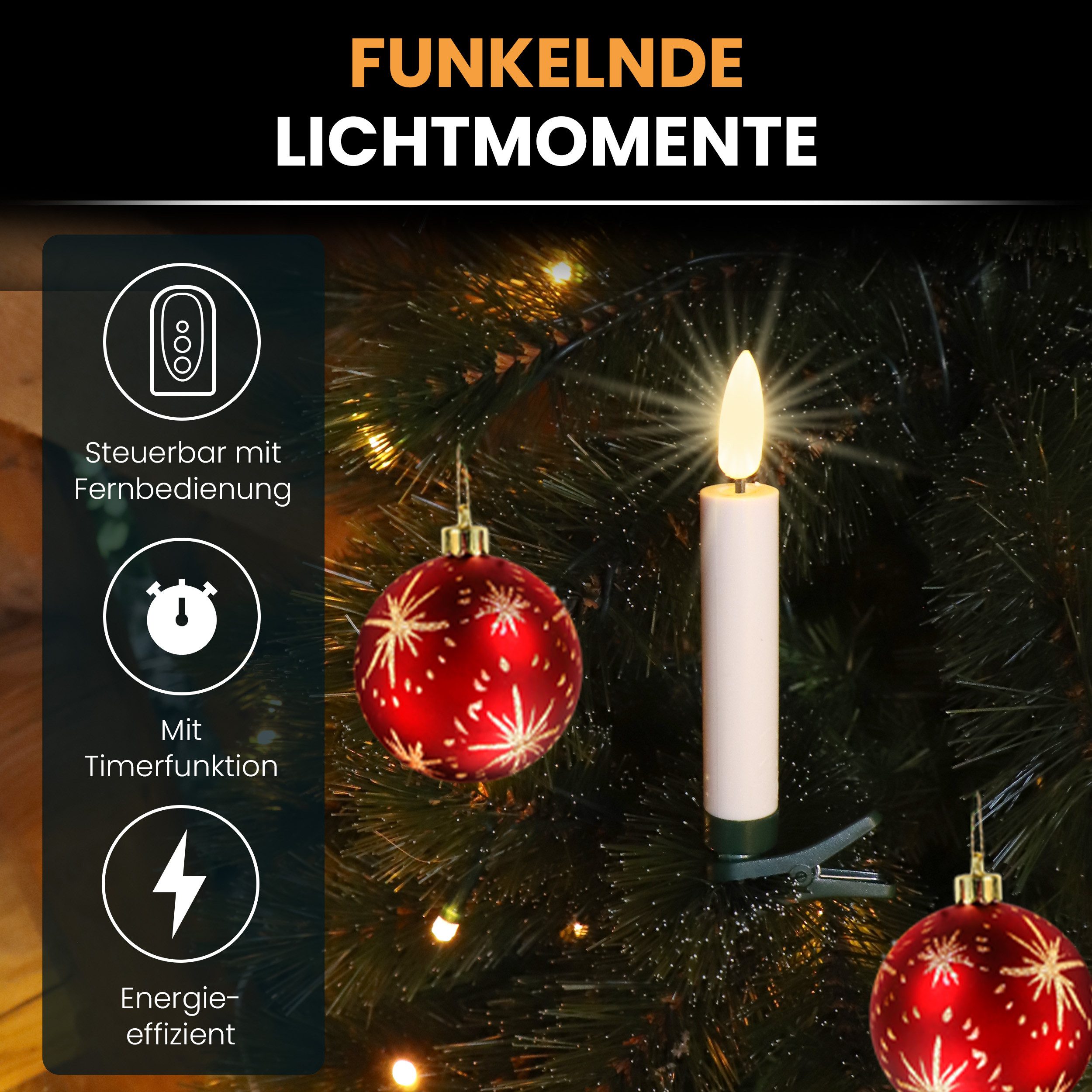 Gartenpirat LED-Christbaumkerzen 25 kabellose LED-Kerzen warmweiß Fernbedienung Weihnachtsbaumkerzen, Energieeffizient