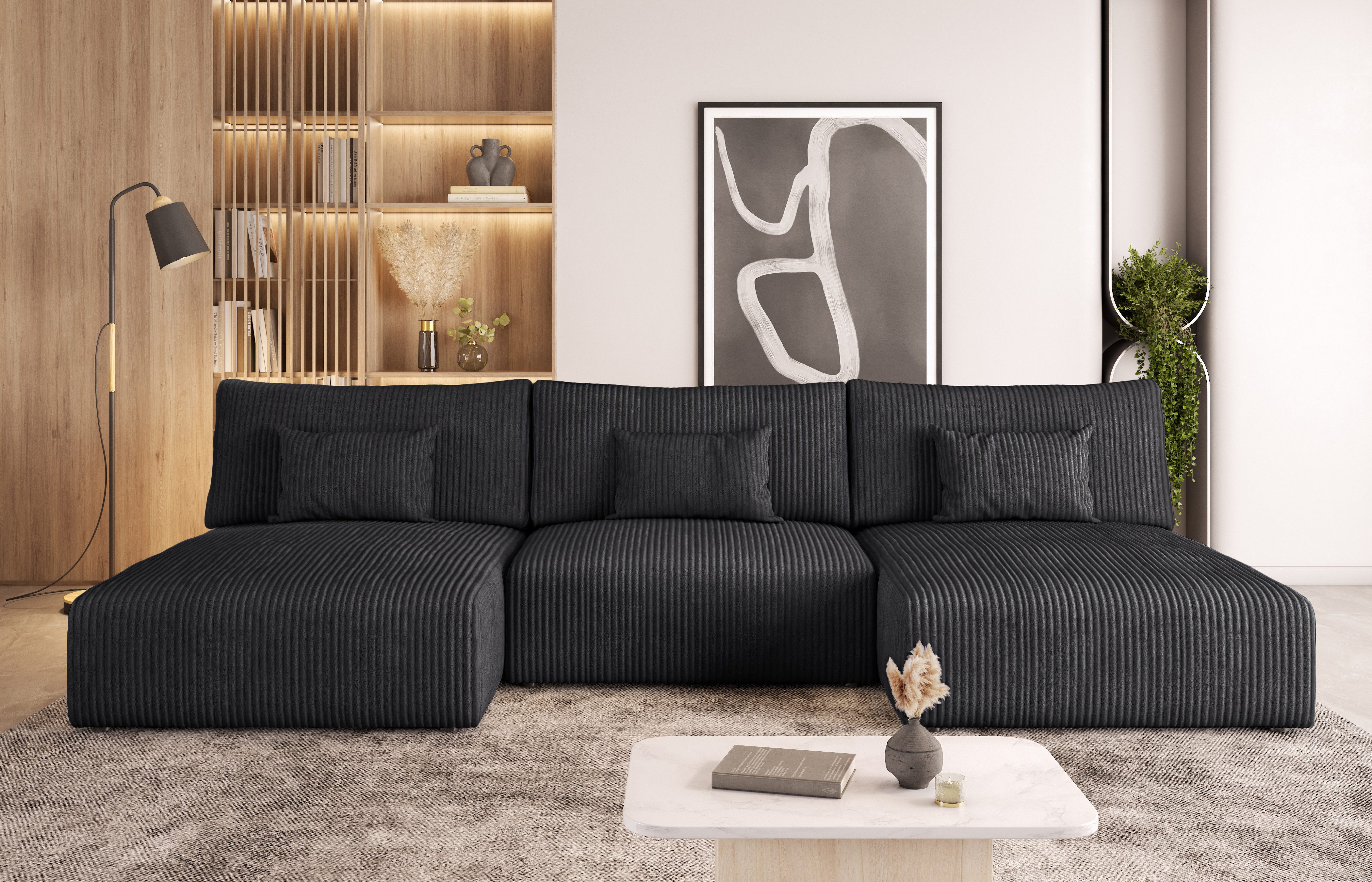thematys Sofa Modulo U Wohnlandschaft 3 Teile als Schlafsofa für 4–5 Personen, U-Form, als Schlafsofa mit Bettkasten, Cordbezug aus Sztruksstoff Poso