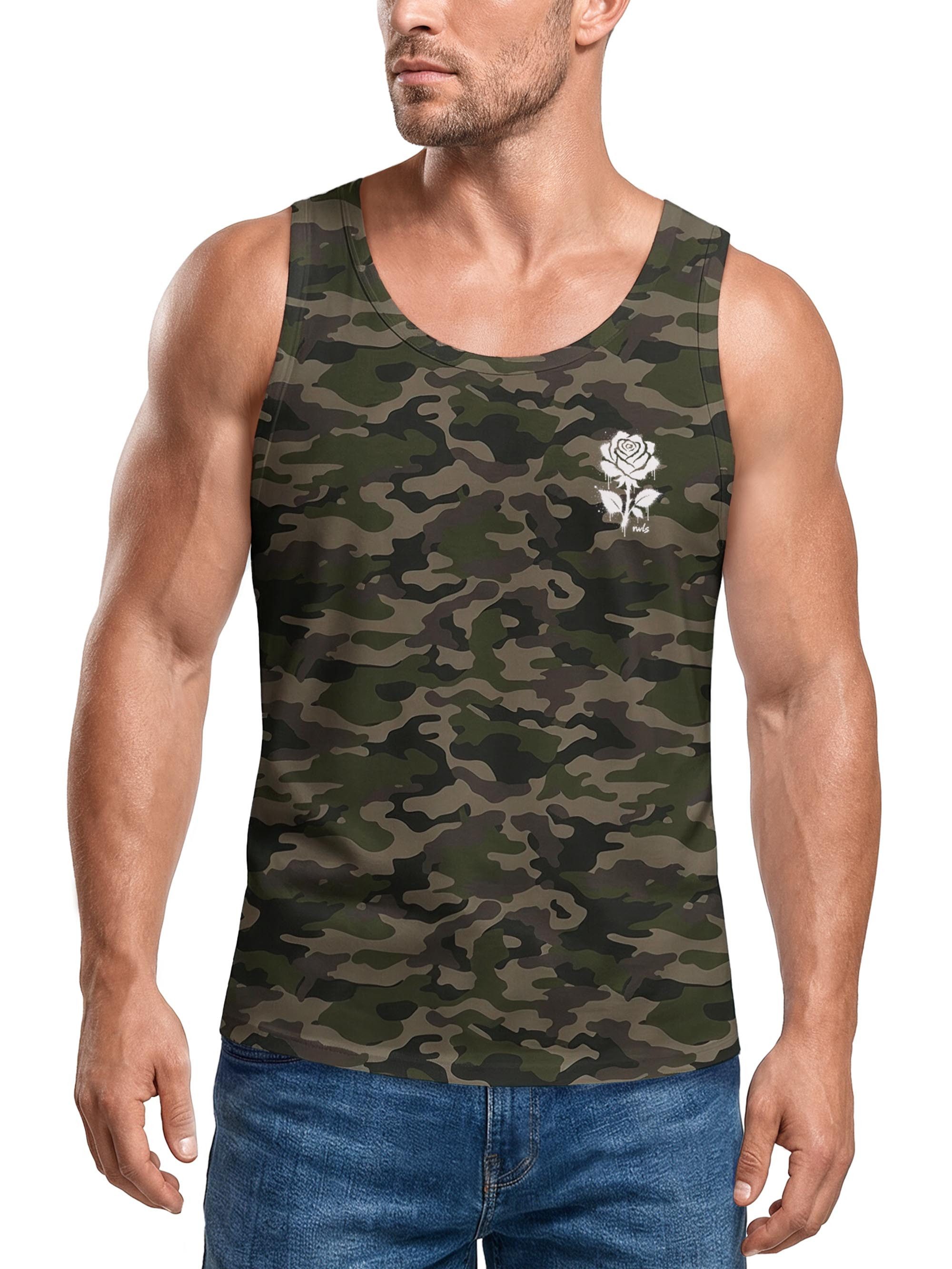 Neverless Tanktop Tanktop Herren mit Grafik-Print - Design Graffiti Rose - Trägershirt mit Print